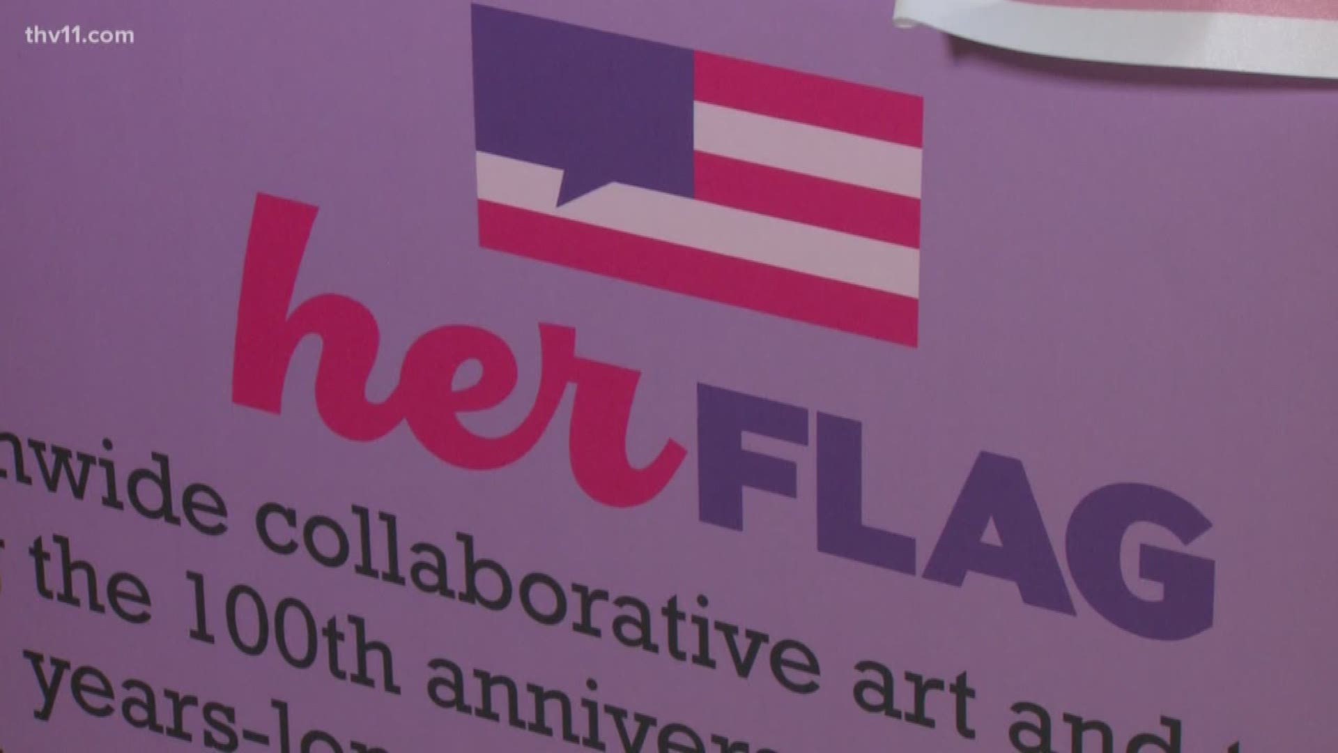 A traveling art exhibit, celebrating the 19th amendment's centennial, made a stop at the Arkansas State Capitol to add a stripe to 'her flag.'