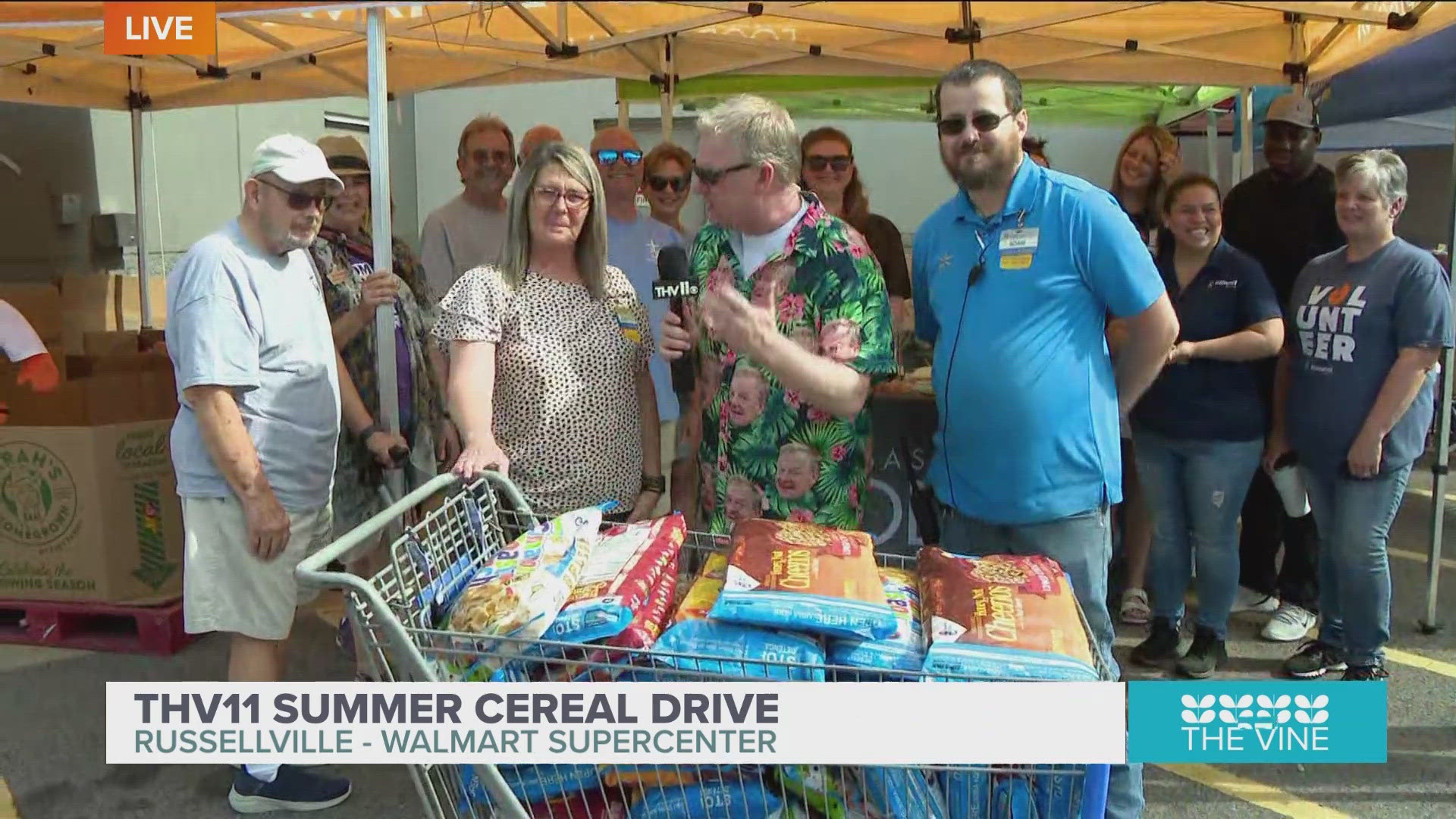 Chief Meteorologist Tom Brannon is talking with people in Russellville donating cereal and the groups that will be receiving the donations.