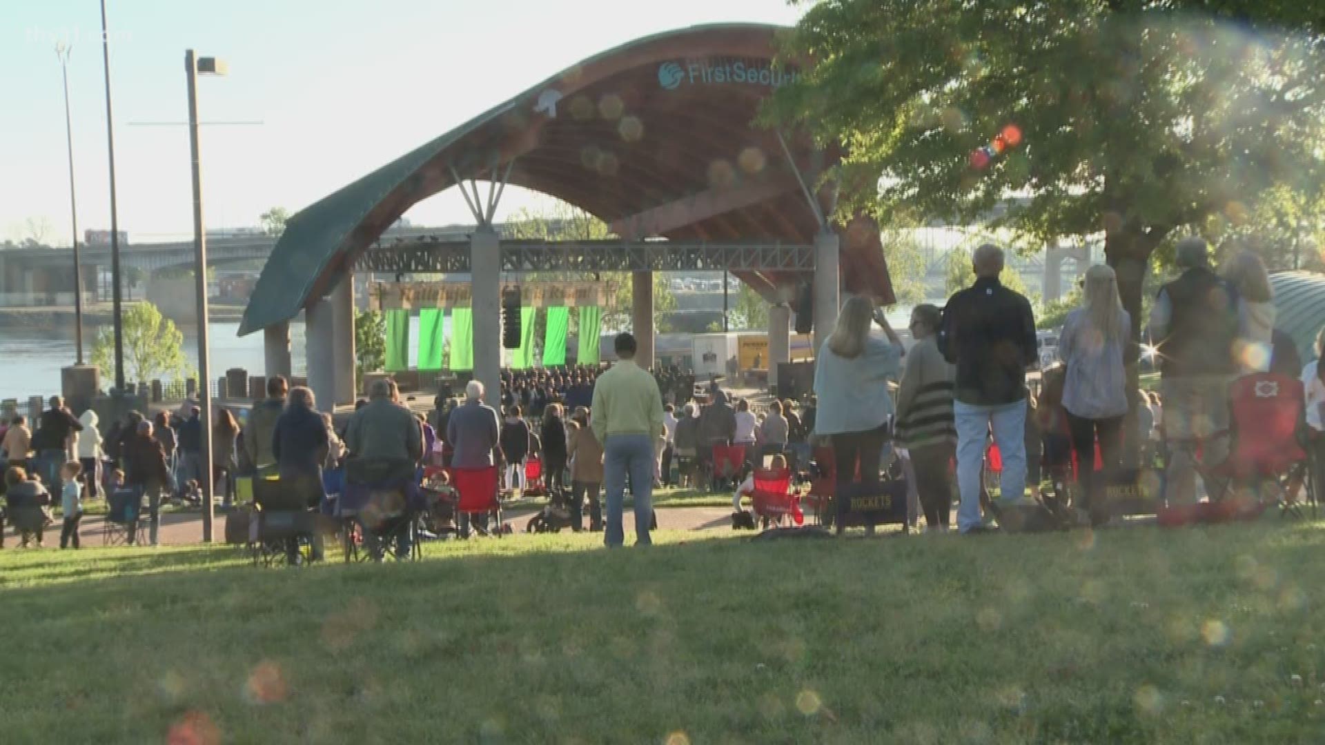 Little Rock residents attend early morning service at Riverfront Park and an Easter egg hunt in celebration.