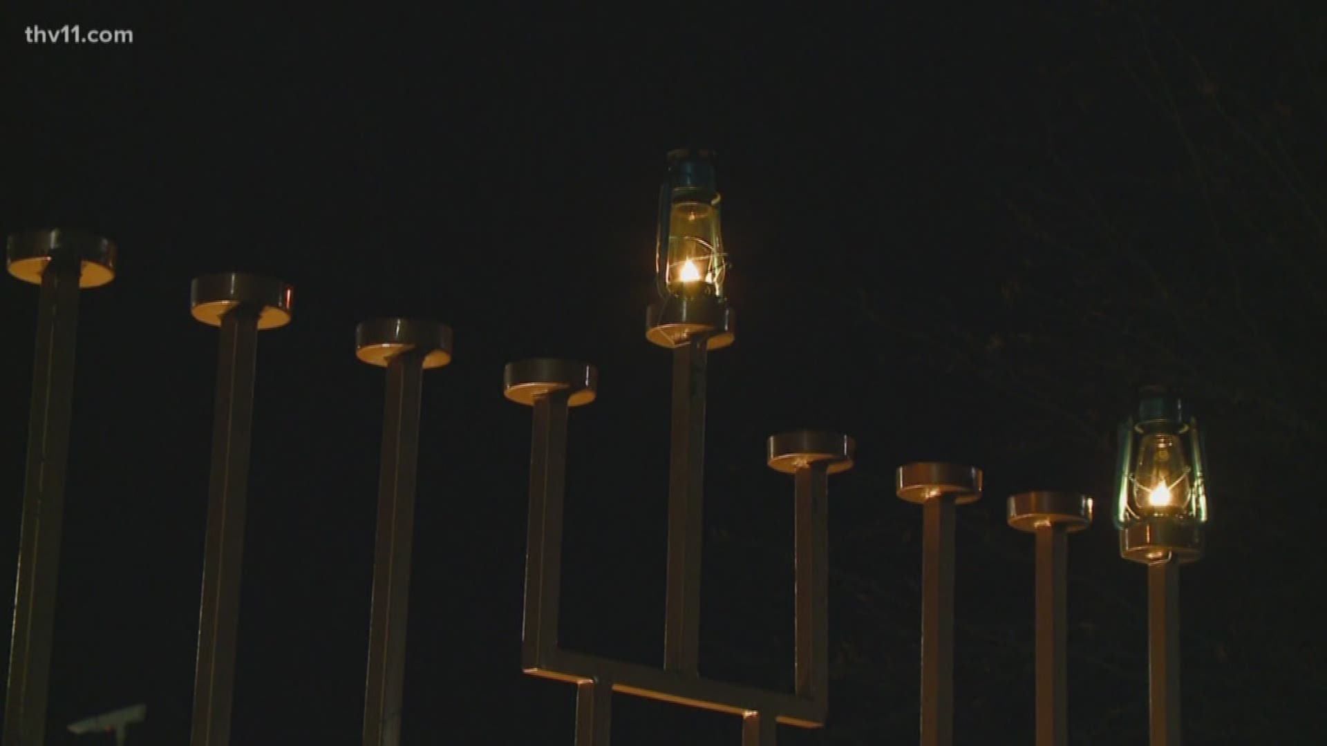 Dozens of people celebrated the first night of Chanukah tonight by lighting a giant menorah in West little Rock.