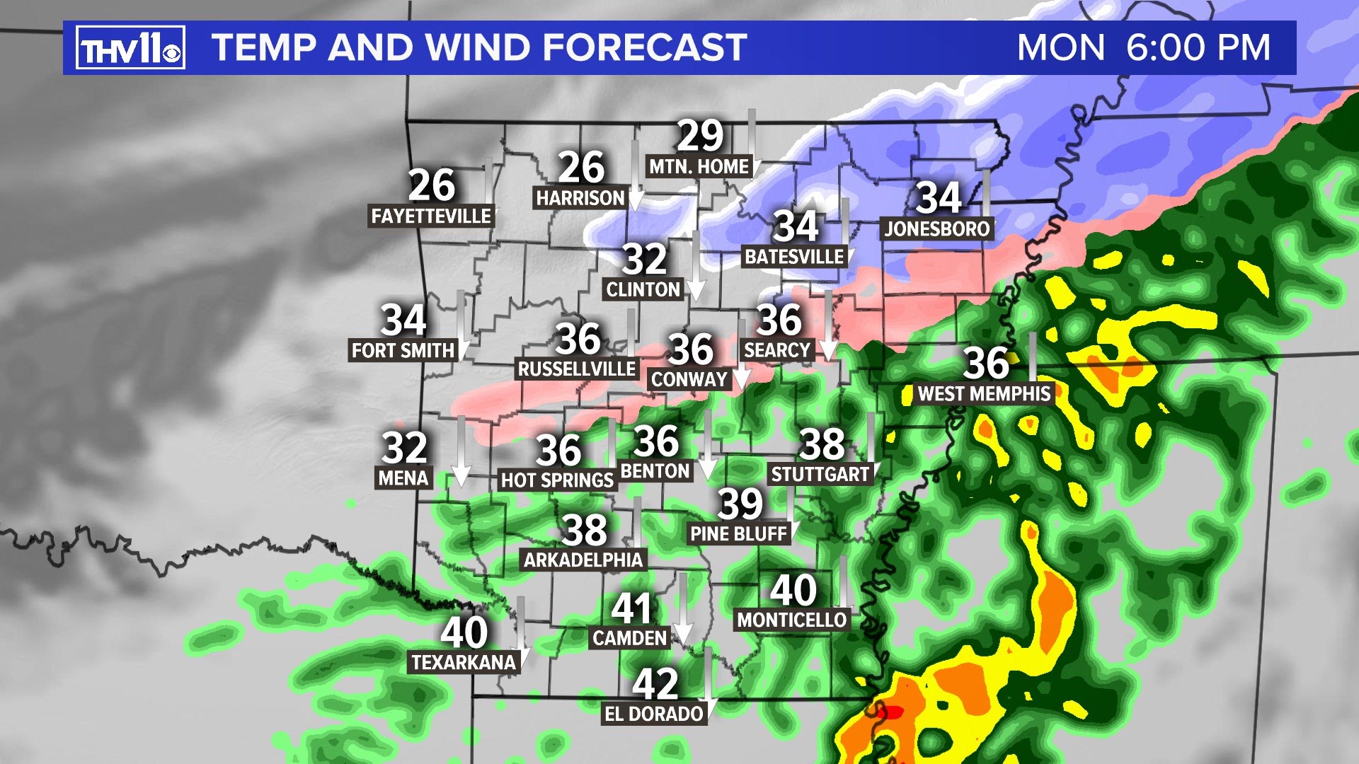 Temperature and precipitation forecast for Arkansas