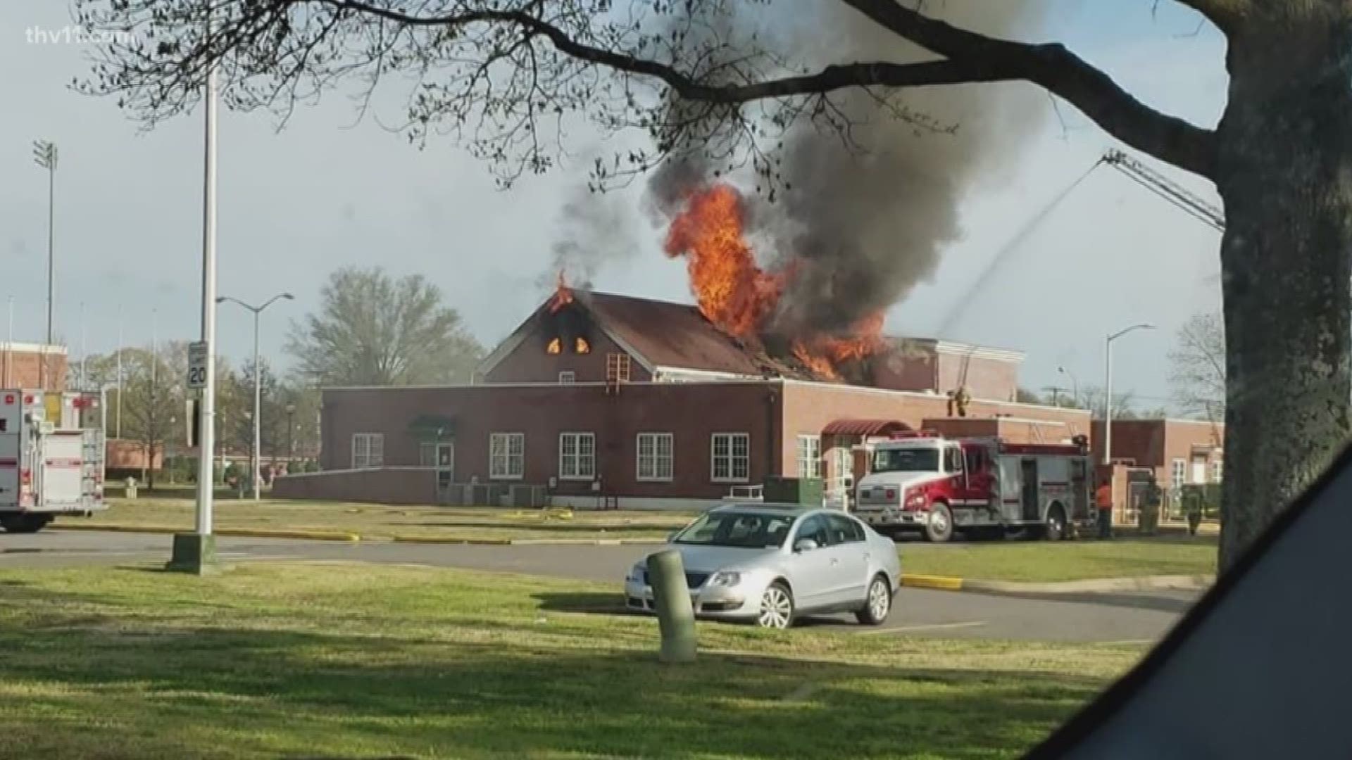 The Russellville Fire Department is on scene at a fire on the Arkansas Tech campus.