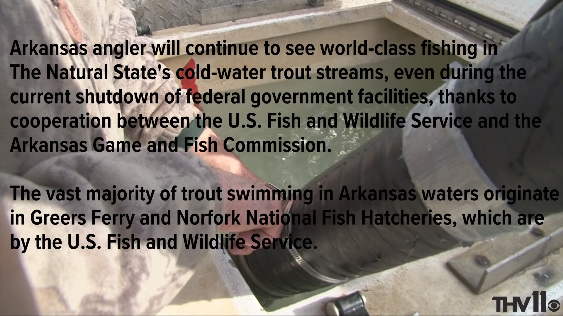Arkansas anglers will continue to see world-class fishing in The Natural State’s cold-water trout streams, even during the current shutdown of federal government facilities, thanks to cooperation between the U.S. Fish and Wildlife Service and the Arkansas Game and Fish Commission.
