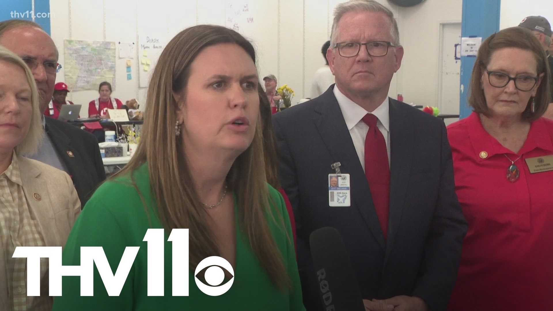 Gov. Sarah Sanders and other officials met in Little Rock to give updates on the recovery process six weeks after an EF-3 tornado tore through Central Arkansas.