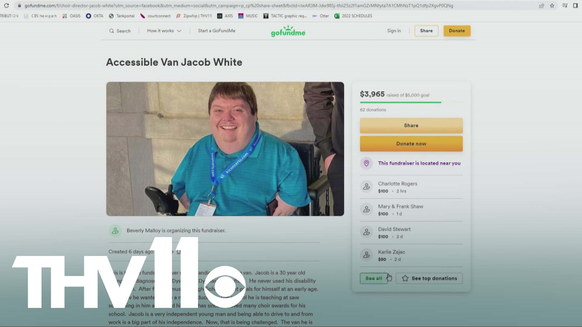Jacob White is a choir teacher at Maumelle Charter High School and after his wheelchair lift stopped working in his van, his community stepped up.