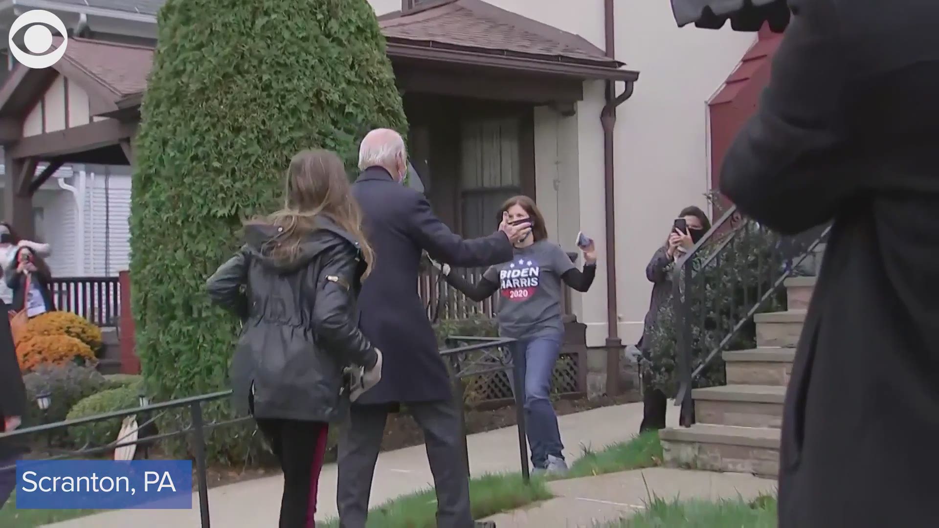 Democratic presidential nominee Joe Biden visited his childhood home in Scranton, PA on Election Day. He was greeted by a crowd & said, “It’s good to be back."