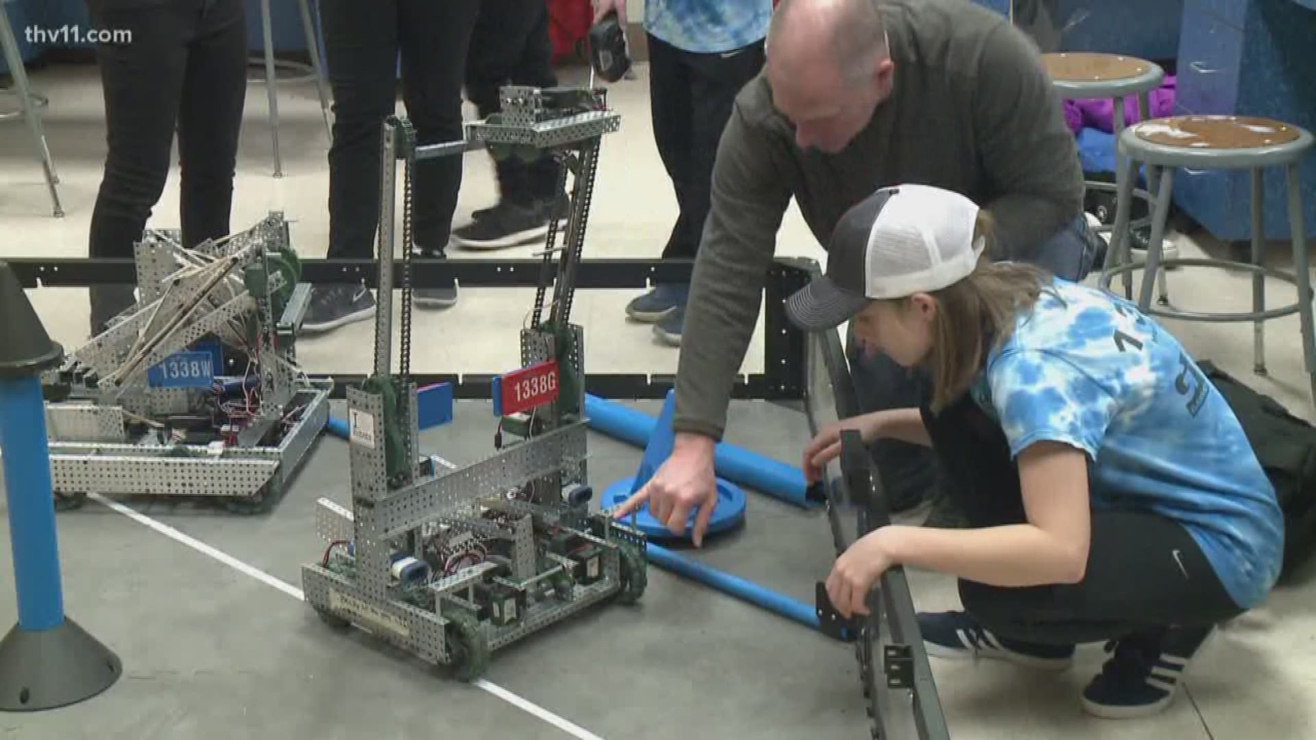 Bryant Middle School transformed into a battleground for robots designed and built by kids.