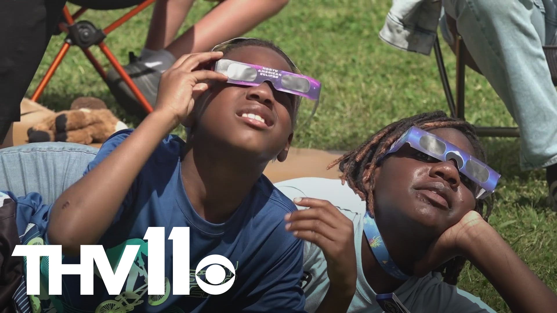 People gathered in the Little Rock River Market on Monday afternoon to watch the total solar eclipse.