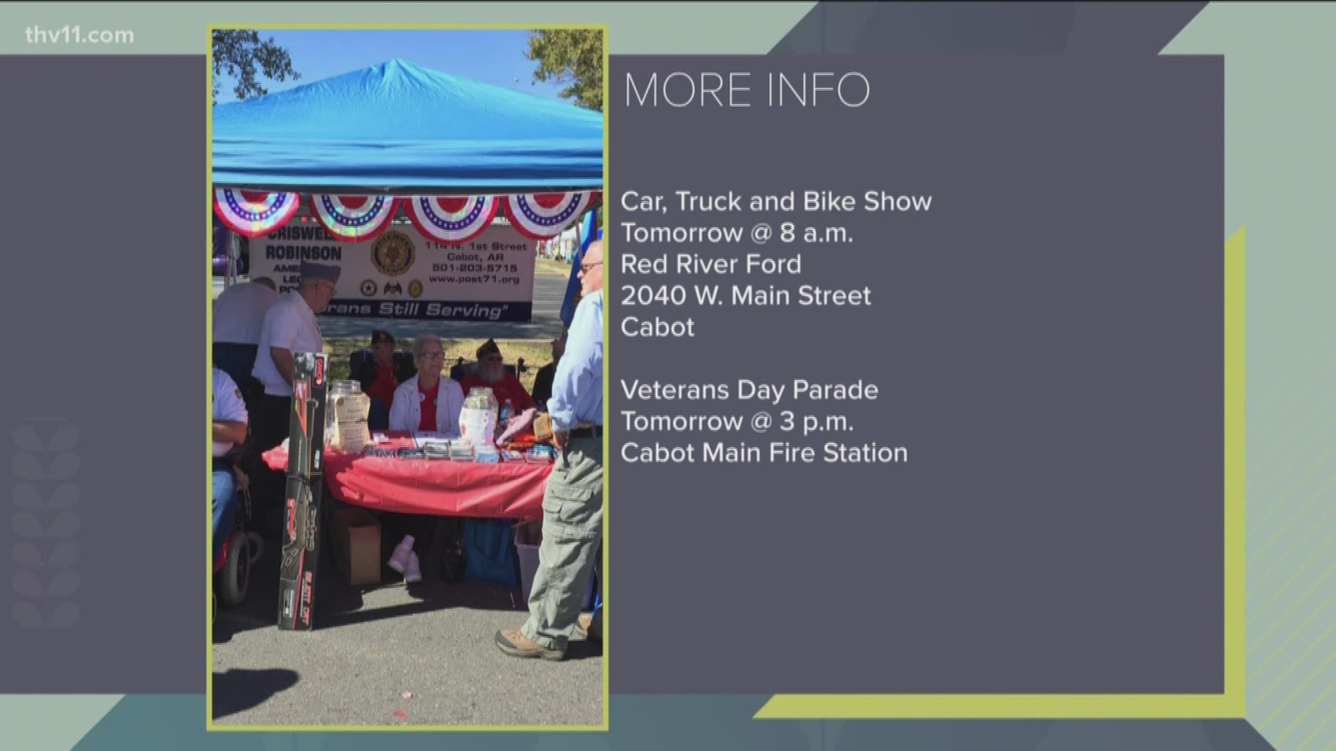 Monday is Veterans Day and to show appreciation for the men and women who have served, Cabot is holding a 'Veteran's Day Parade'.