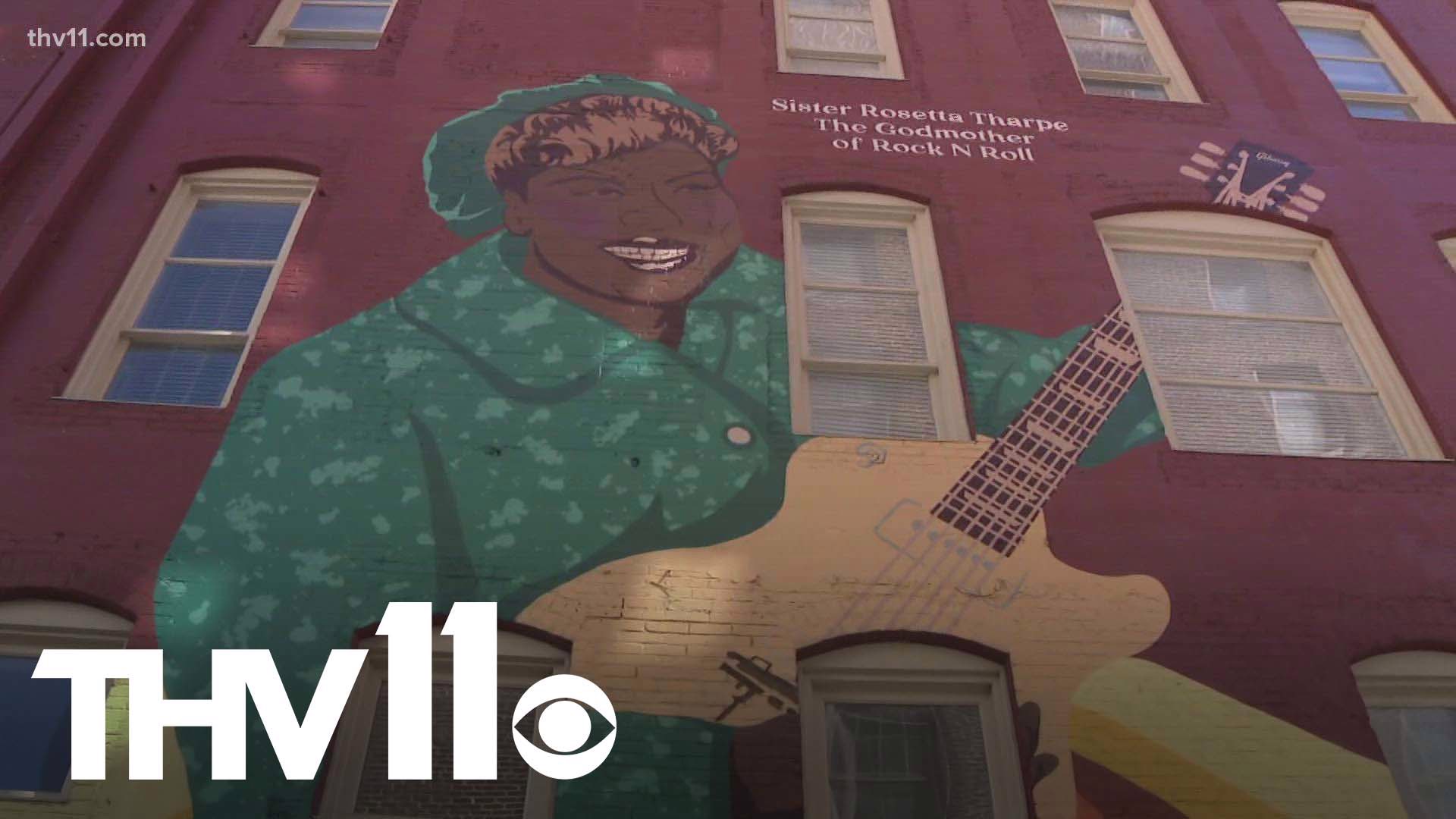A new mural unveiled in downtown Little Rock honored Sister Rosetta Tharpe, the legendary Arkansas woman known as the "Godmother of Rock and Roll."