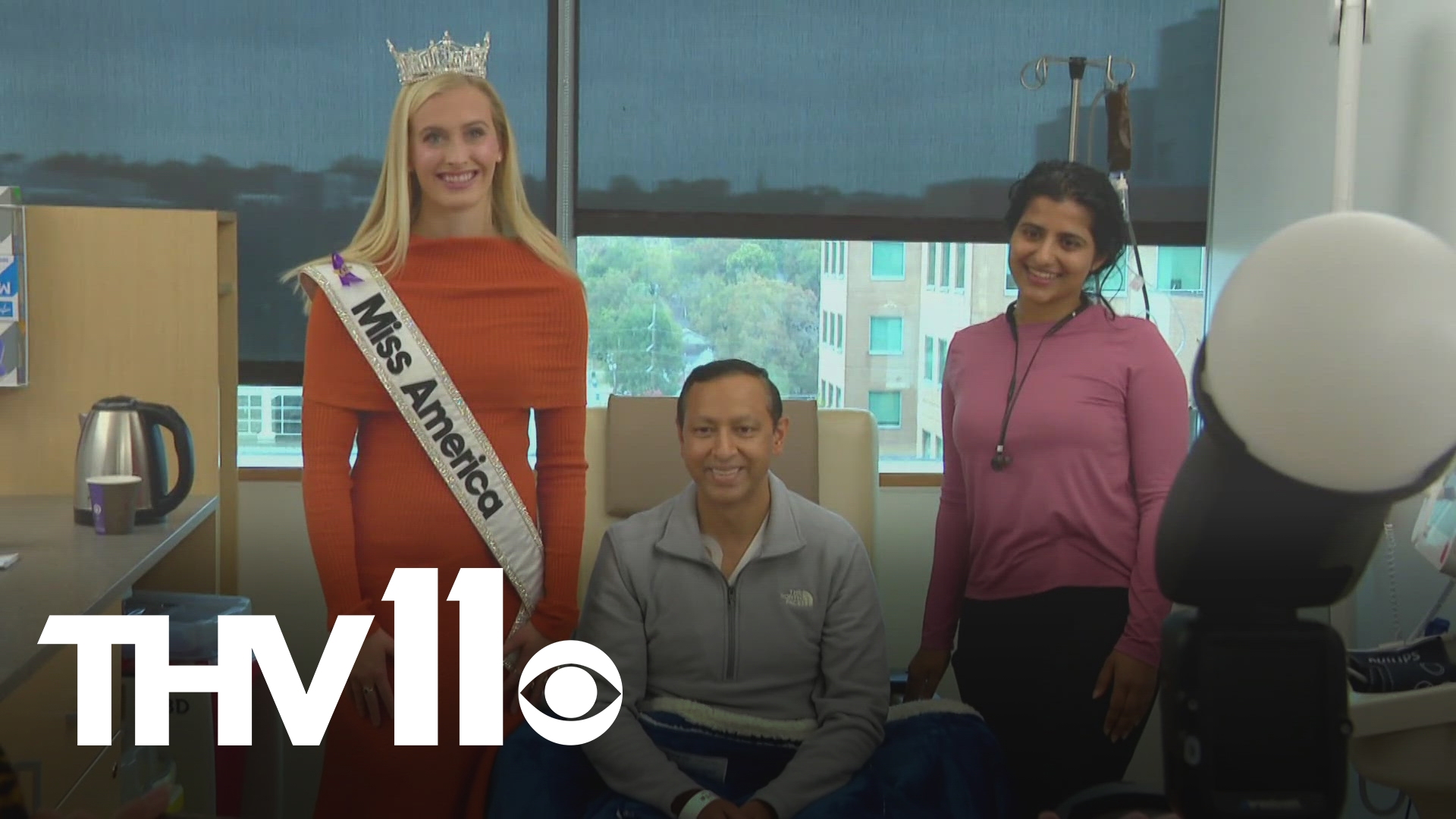 Miss America Madison Marsh, an Arkansas native, returned to the Natural State to visit cancer patients at UAMS and its Winthrop P. Rockefeller Cancer Institute.