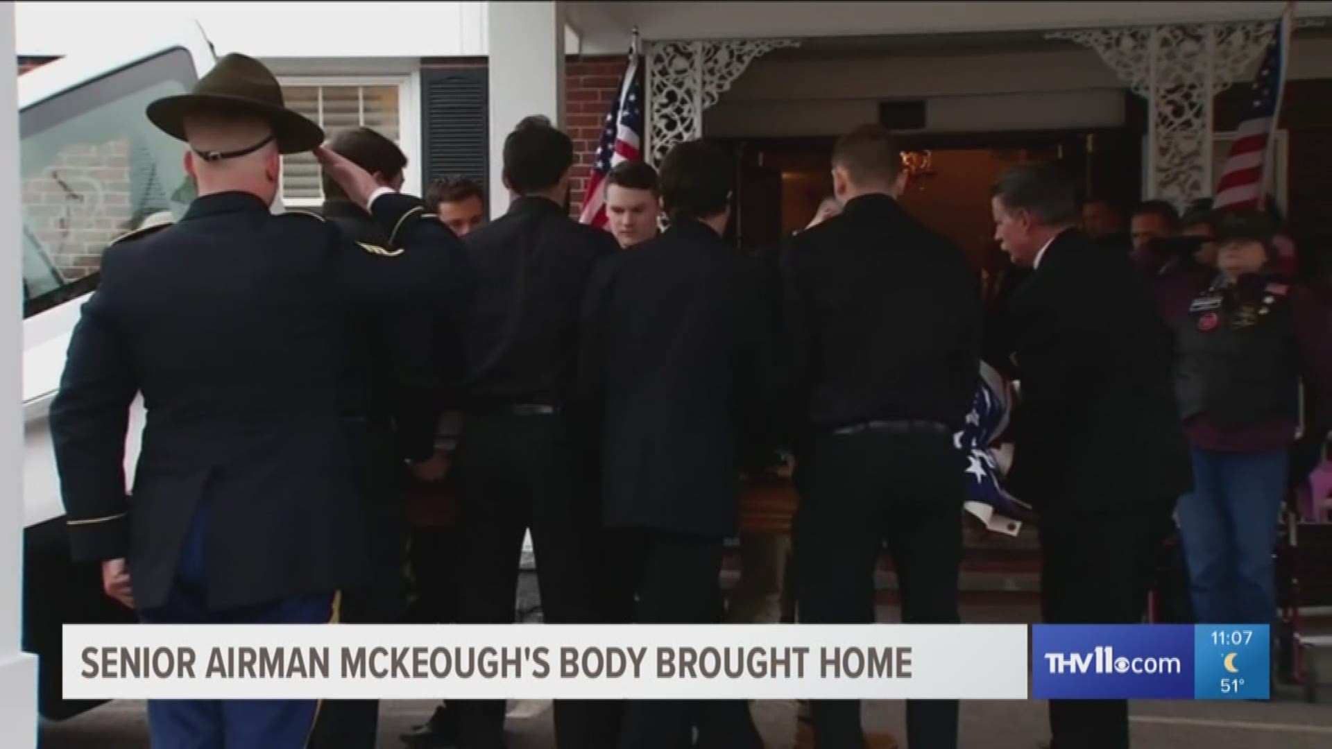 Today, the body of senior airman Shawn Mckeough, shot and killed in North Little Rock last Friday, was brought back to Westbrook, Maine.