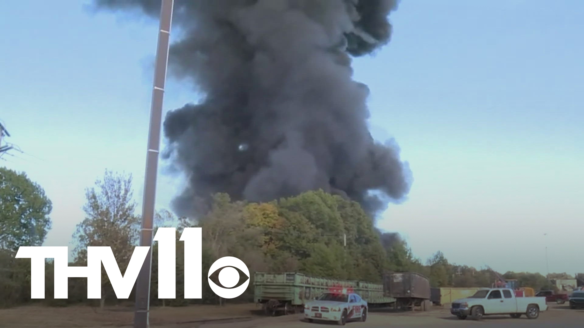 A dark plume of smoke caused by a fire in Rogers, Arkansas could be seen for miles around. Reports show that a nearby recycling center had to be evacuated.