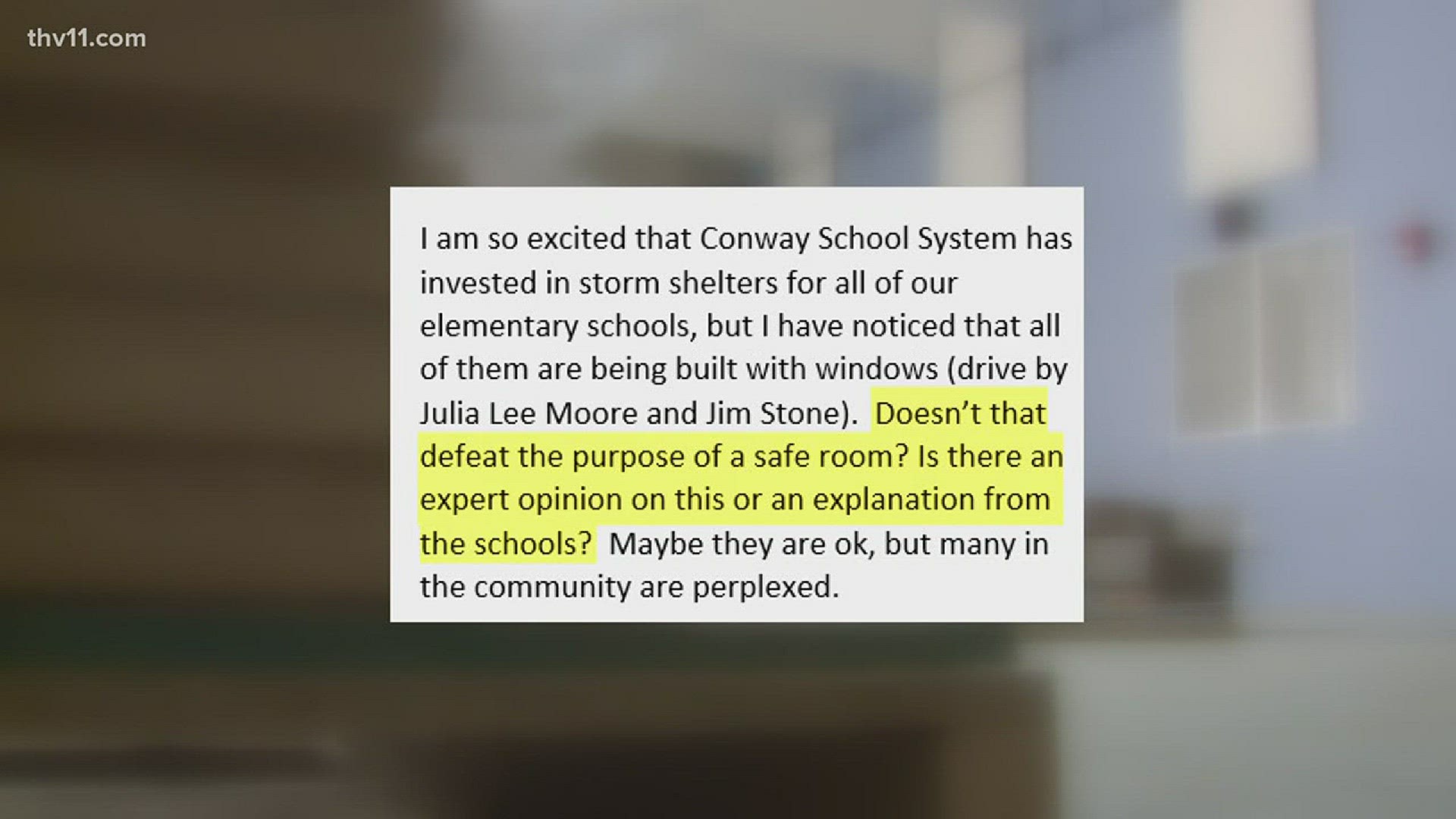 Many are asking why there are windows in a safe room designed to protect schoolchildren from tornadoes,