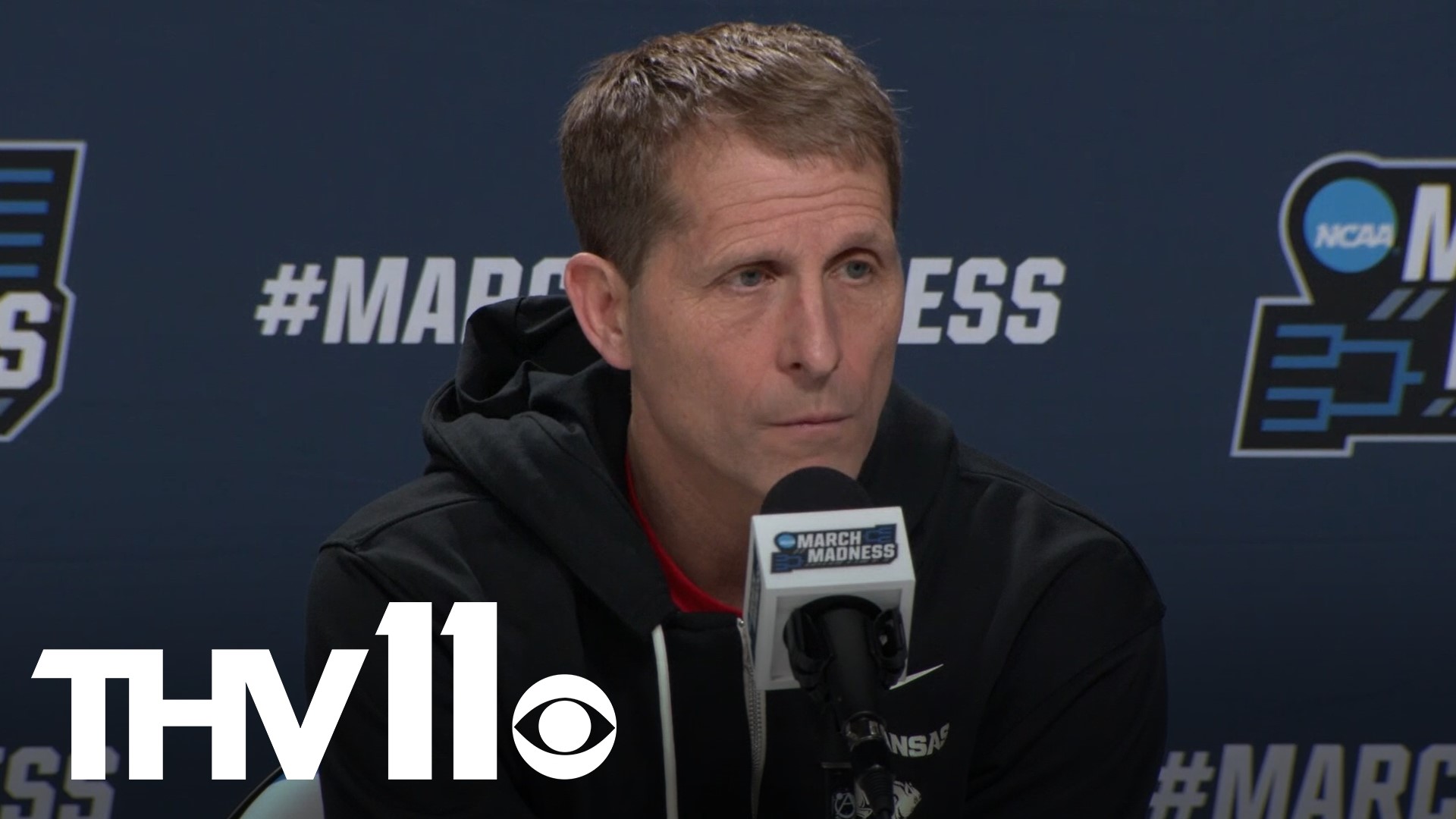 Arkansas is 18-8 in NCAA Tournament first-round games as Razorbacks coach Eric Musselman previews this year's opening-round meeting against Illinois.