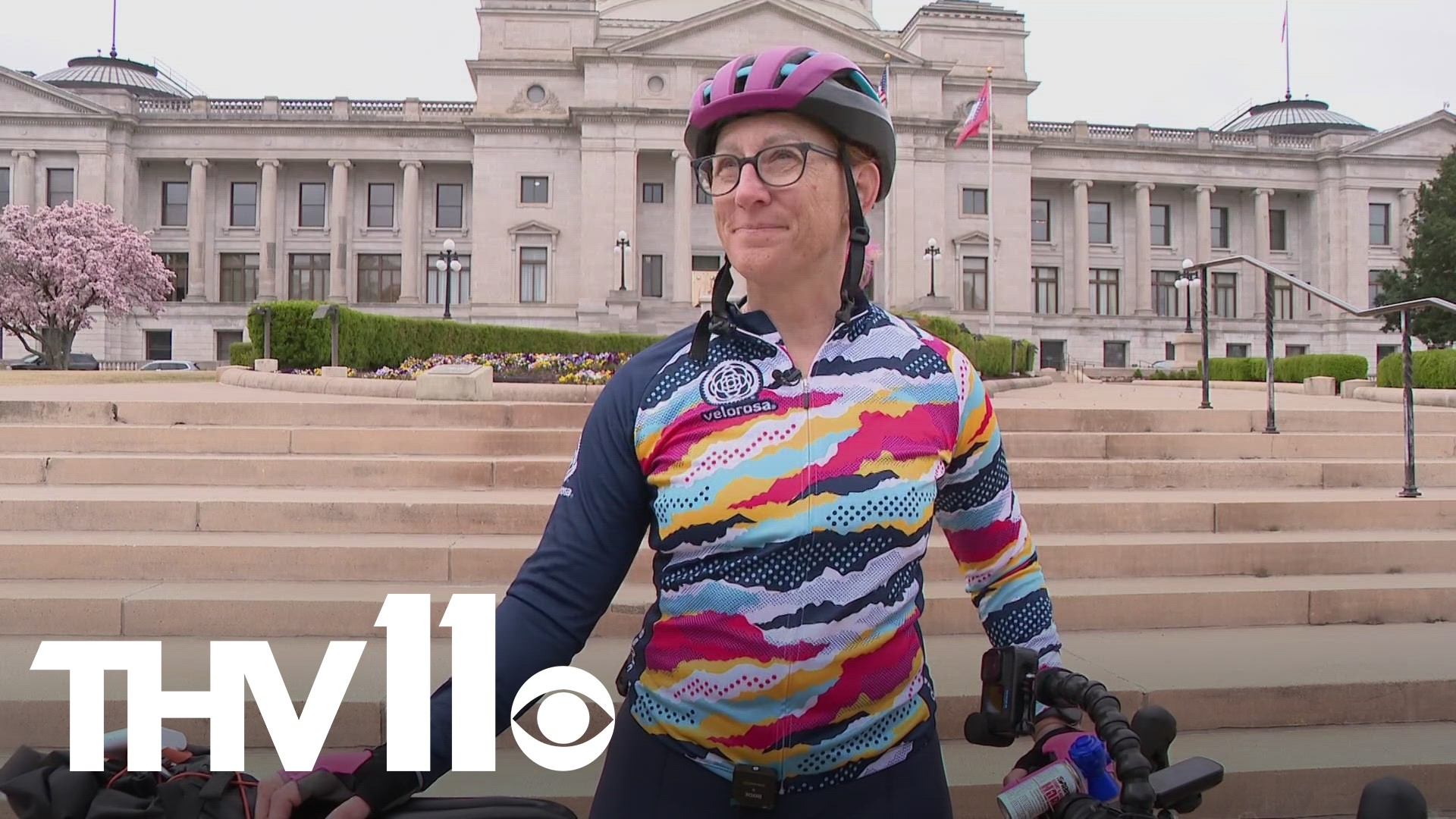 One woman who has been biking her way to all of the mainland U.S. capitols made a stop in Little Rock on Wednesday.