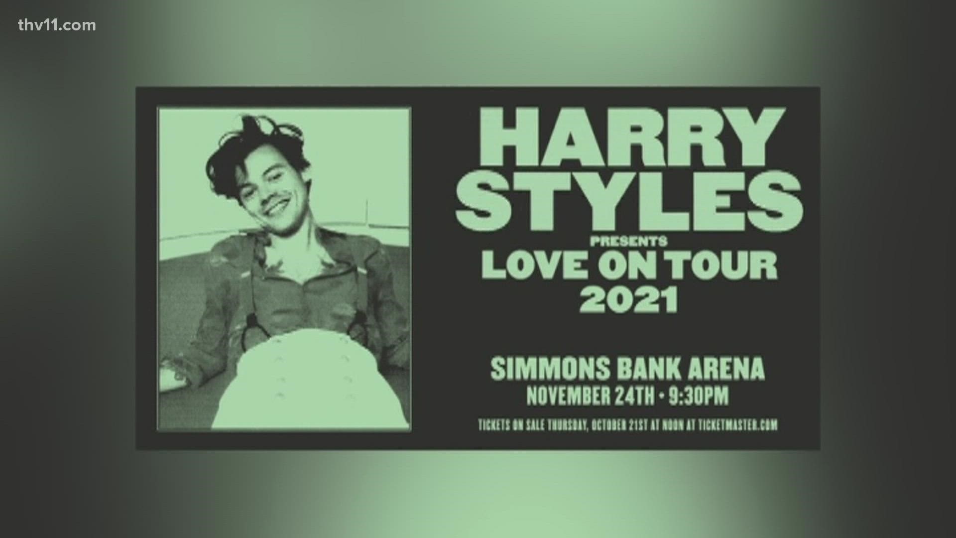 Pop superstar Harry Style is bringing his Love On Tour concert to Simmons Bank Arena in North Little Rock.