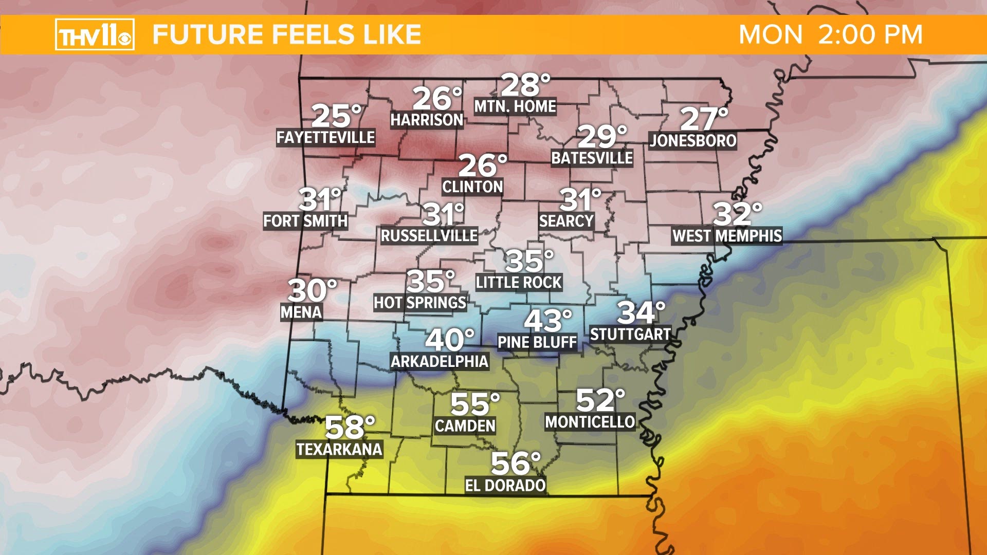 Feels like timeline for cold snap in Arkansas