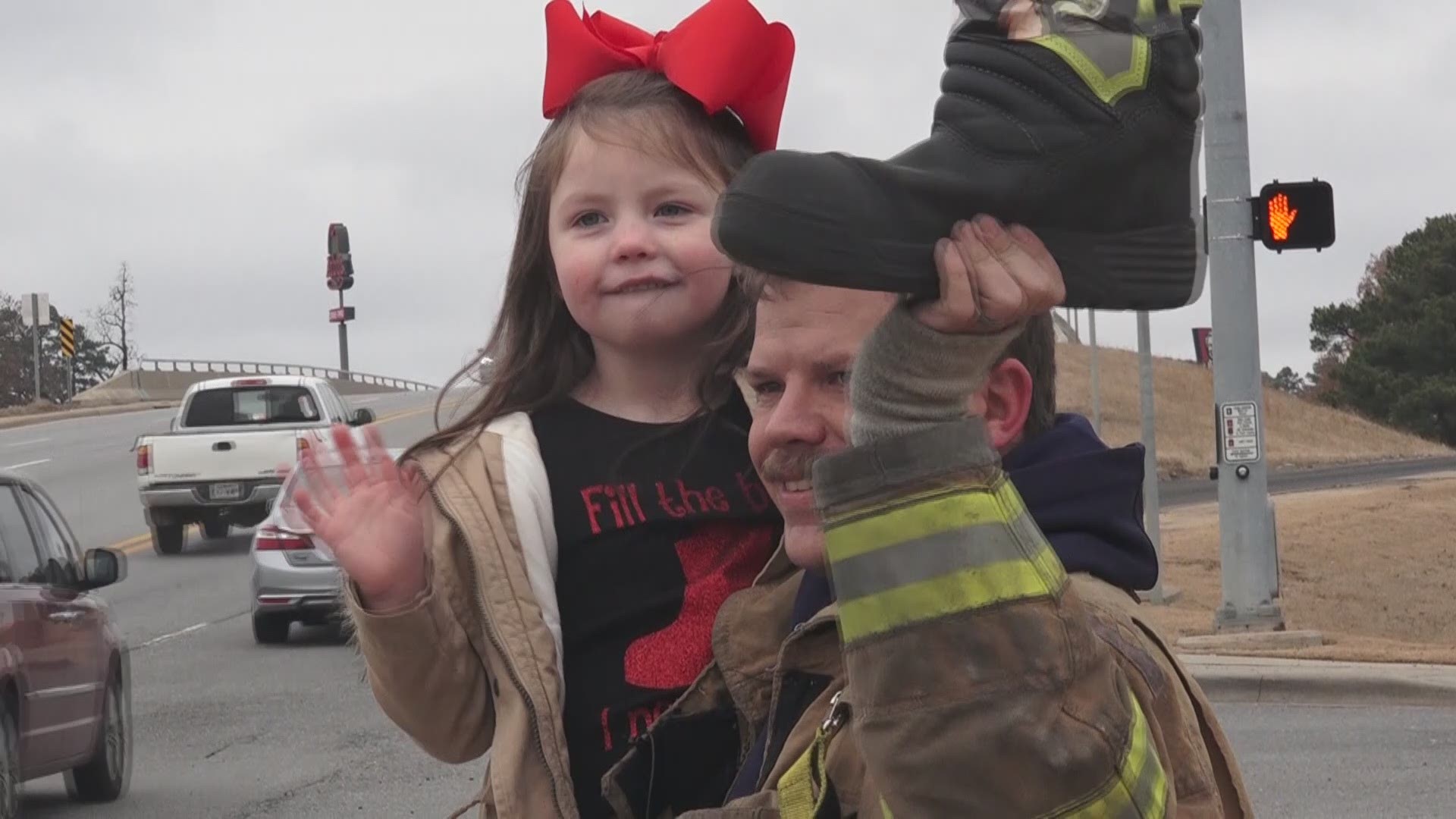 Katy Sue, a child with muscle disease, has been the Bryant firefighters' biggest cheerleader. But now, they're the ones cheering for her.