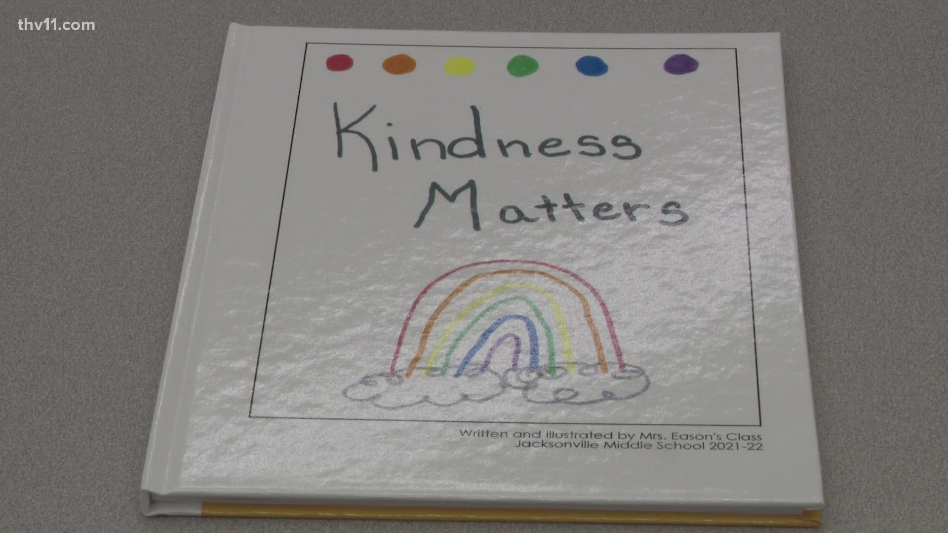 Special education teacher Kathy Eason in Jacksonville had her sixth, seventh, and eighth grade students write and illustrate Kindness Matters.