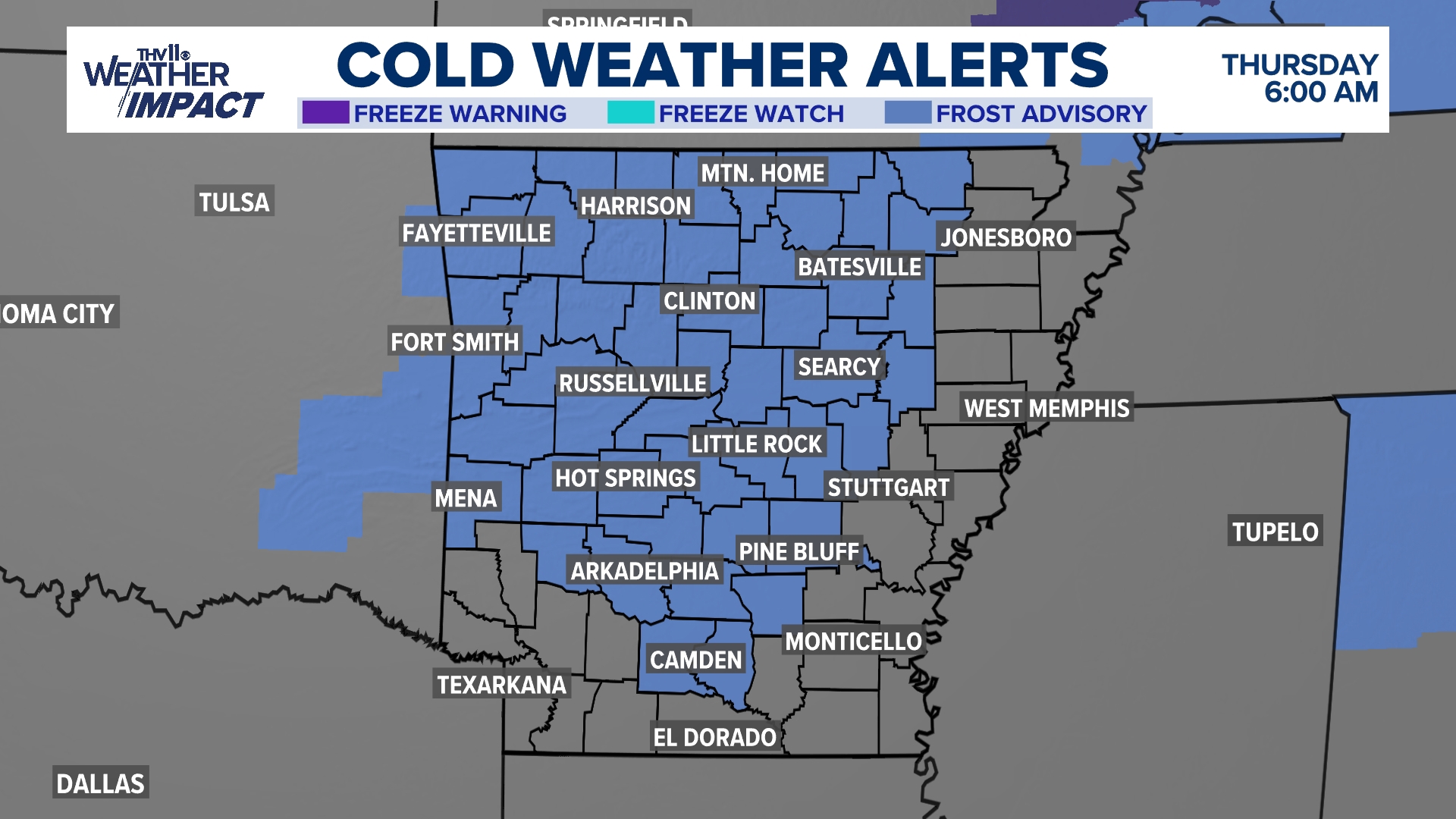 Arkansas's first frost of the season expected to happen overnight