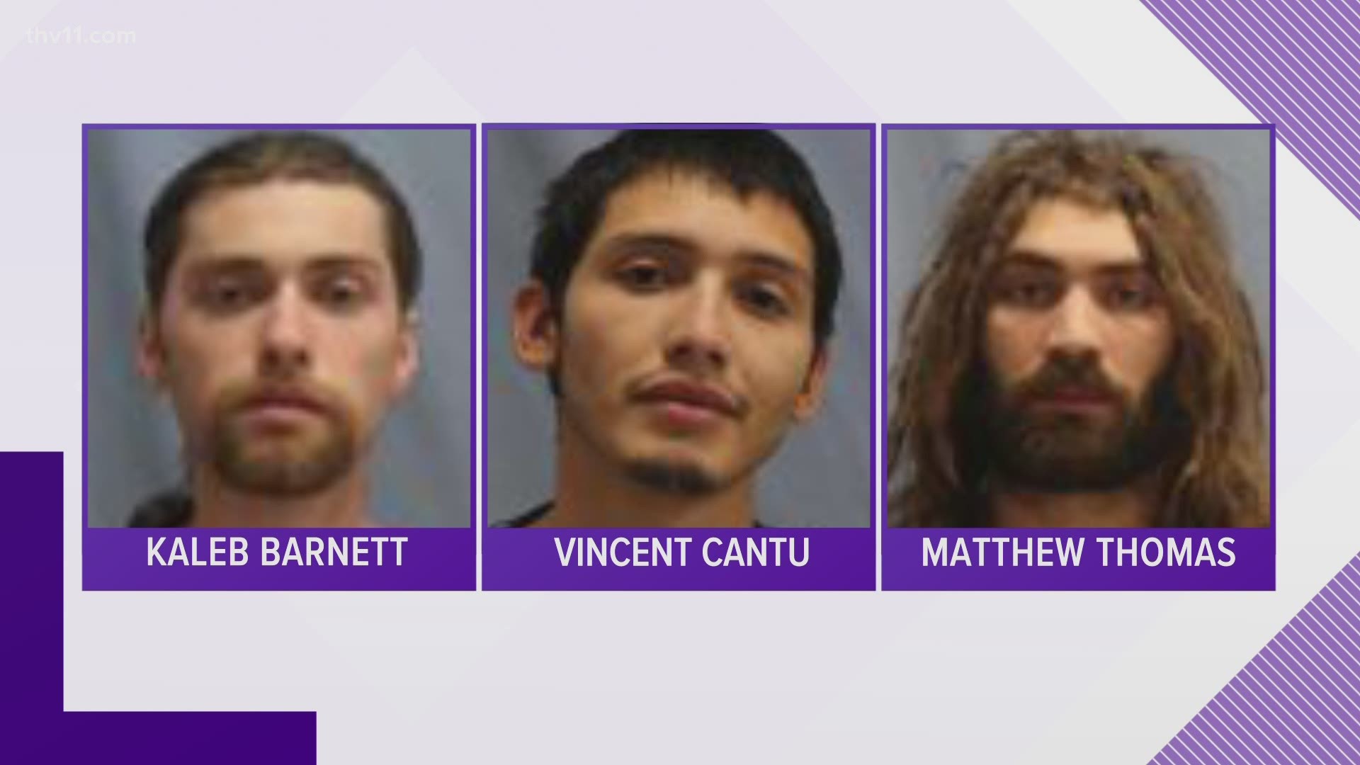 Little Rock police arrest three suspects who are accused of stealing guns and ammunition from the Arkansas State Fairgrounds earlier this month.