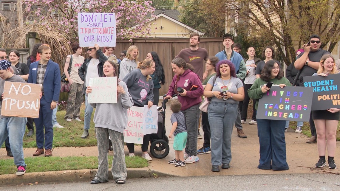 Young Democrats, protesters unite against Erika Kirk's Turning Point USA push in Arkansas classrooms