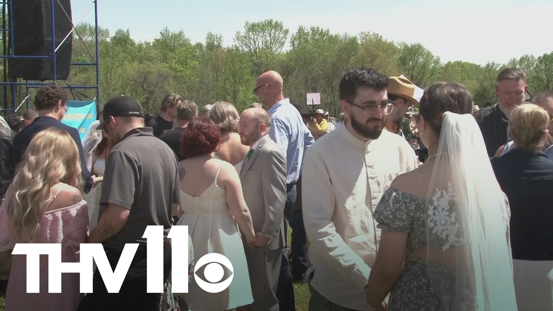 Over 100 couples got married during the historic total solar eclipse on Monday — all in part of a ceremony that they'll never forget in Arkansas.