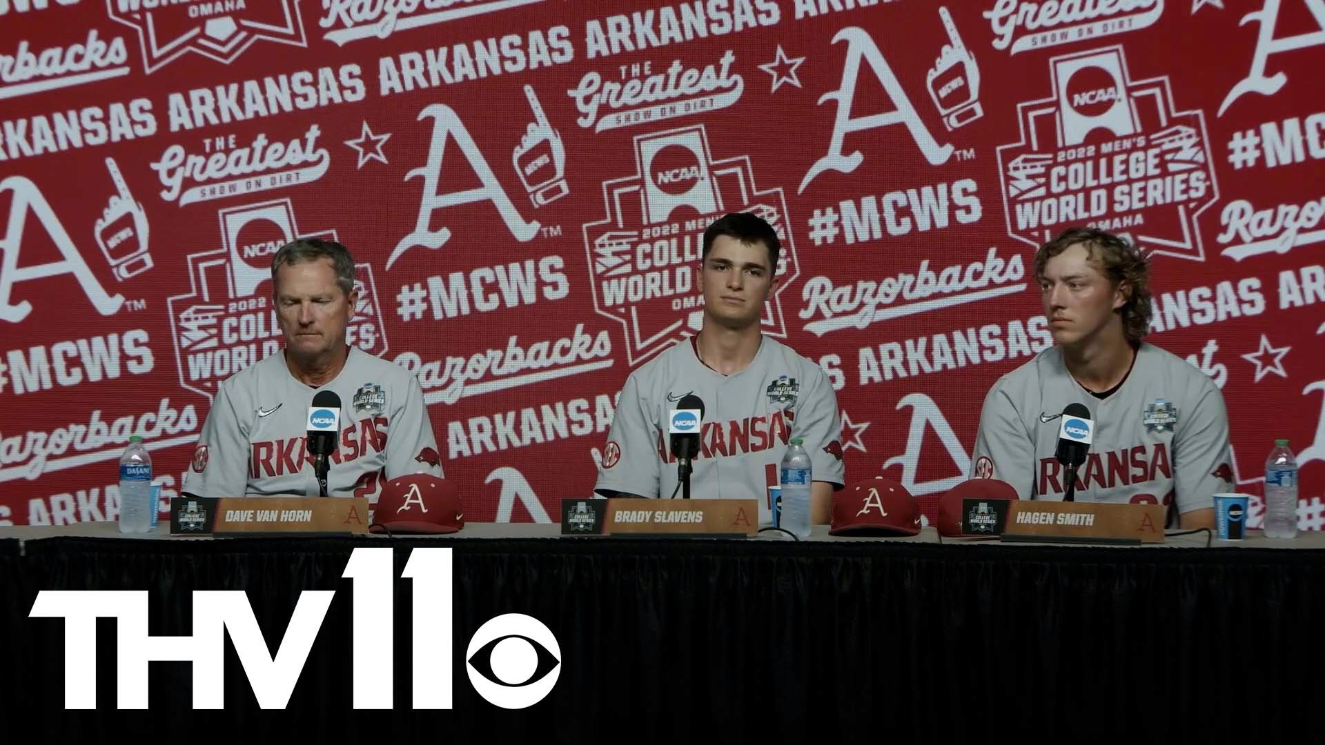 The Razorbacks speak postgame after their win against Ole Miss in the 2022 College World Series.