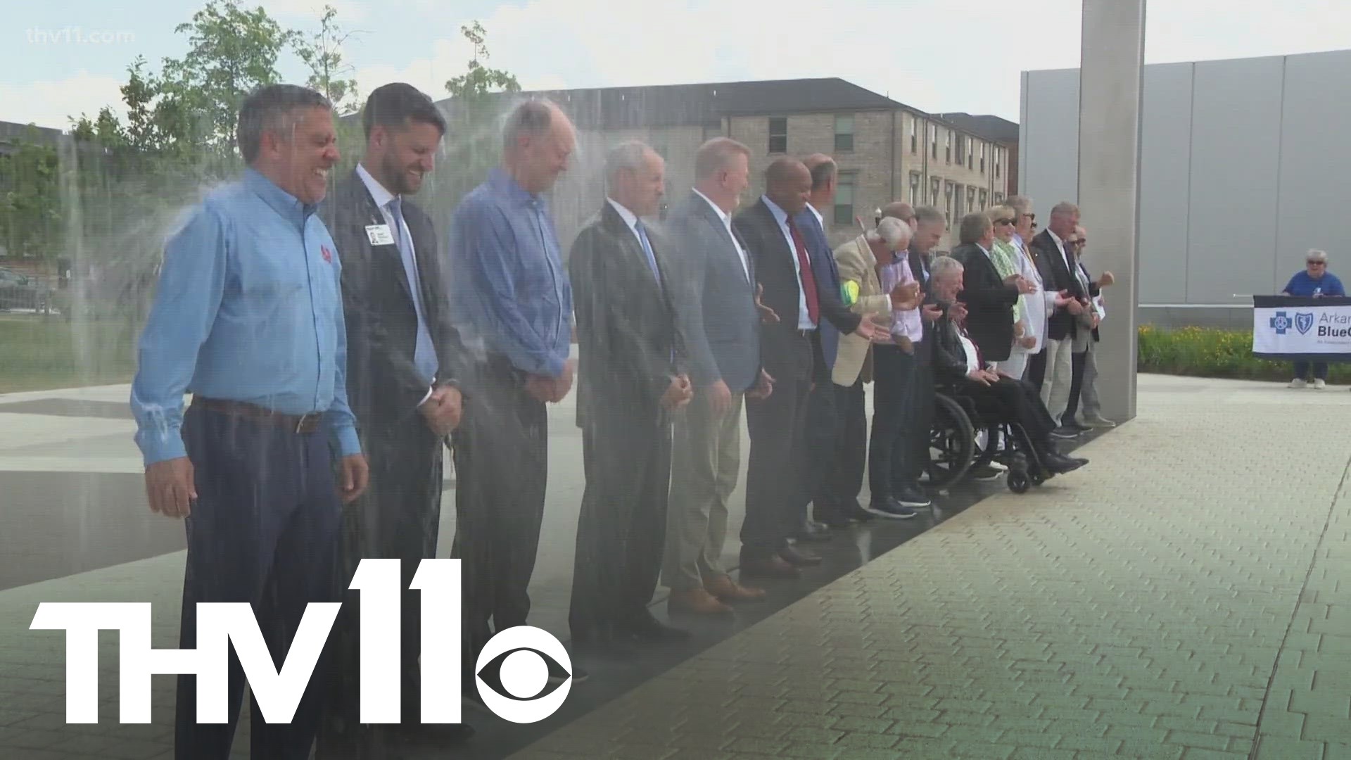 NLR Mayor Terry Hartwick and some area CEOS got "soaked" at Argenta Plaza to raise funds and awareness for ALS.