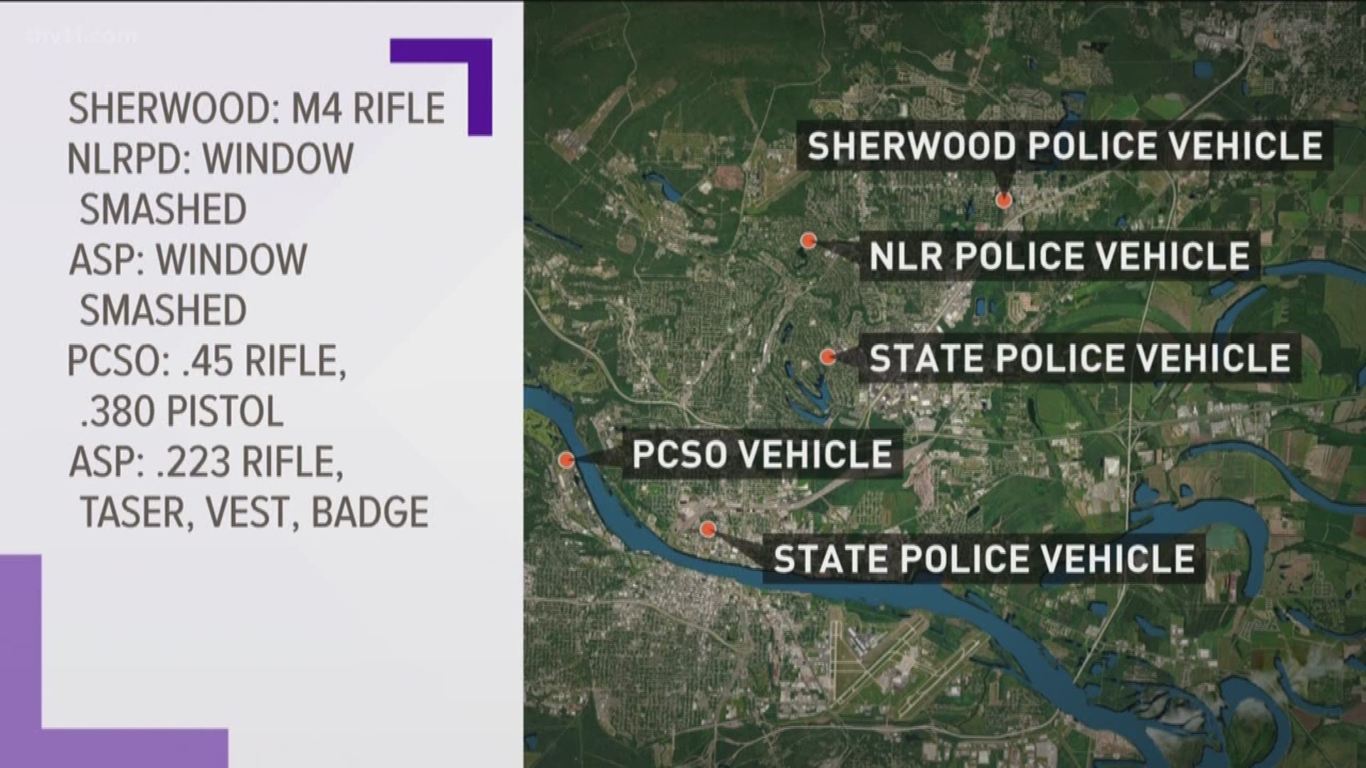 Several weapons and police equipment were stolen from central Arkansas police departments.