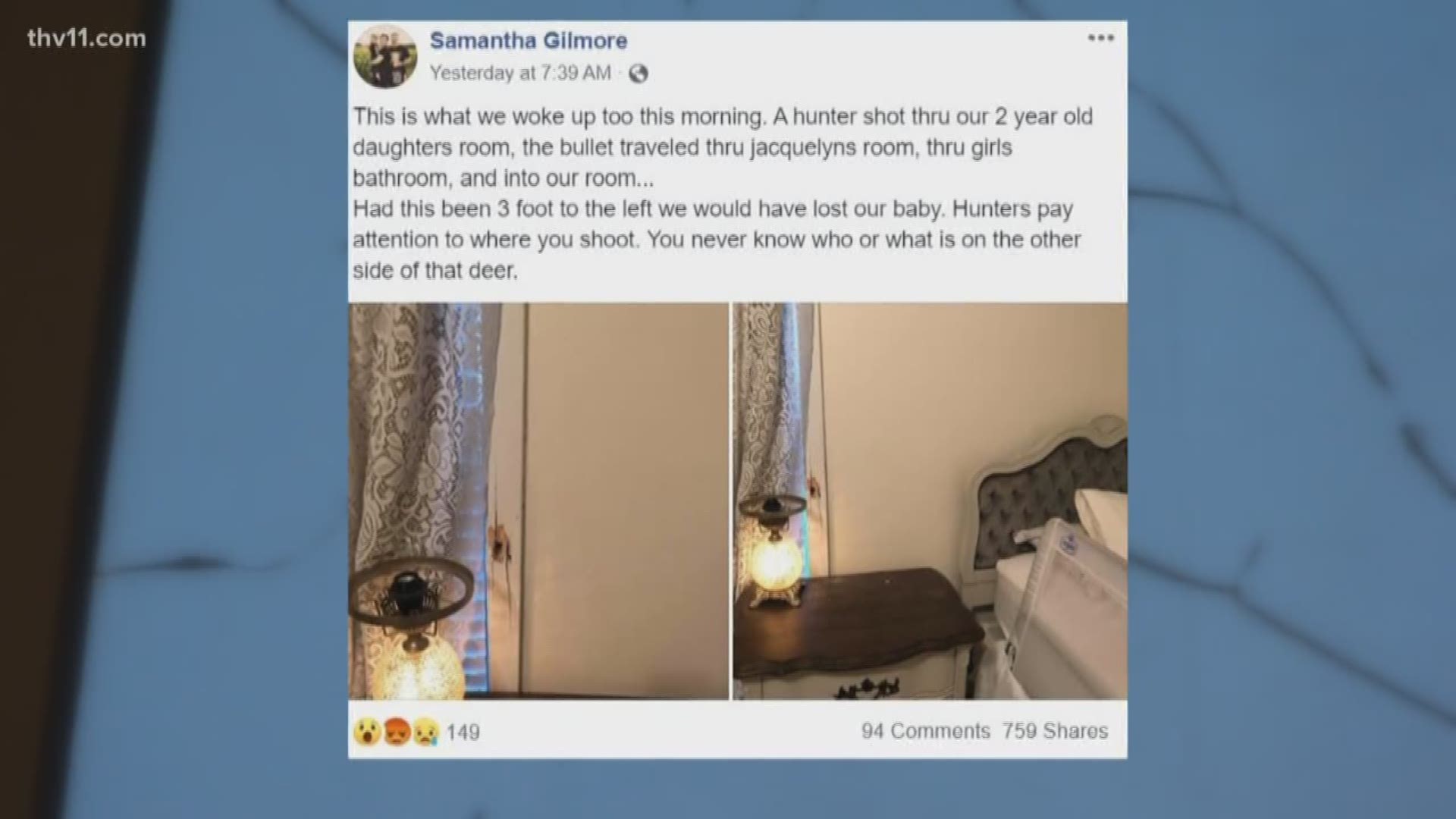 This Hot Spring County family is asking hunters to look twice after a stray bullet struck just three feet from their two-year-old's bed while she was sleeping.