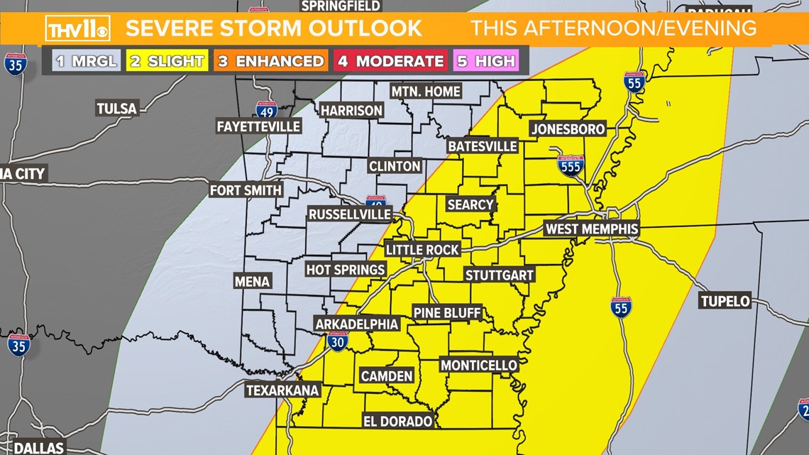 Severe storms could possibly hit Arkansas on Wednesday morning