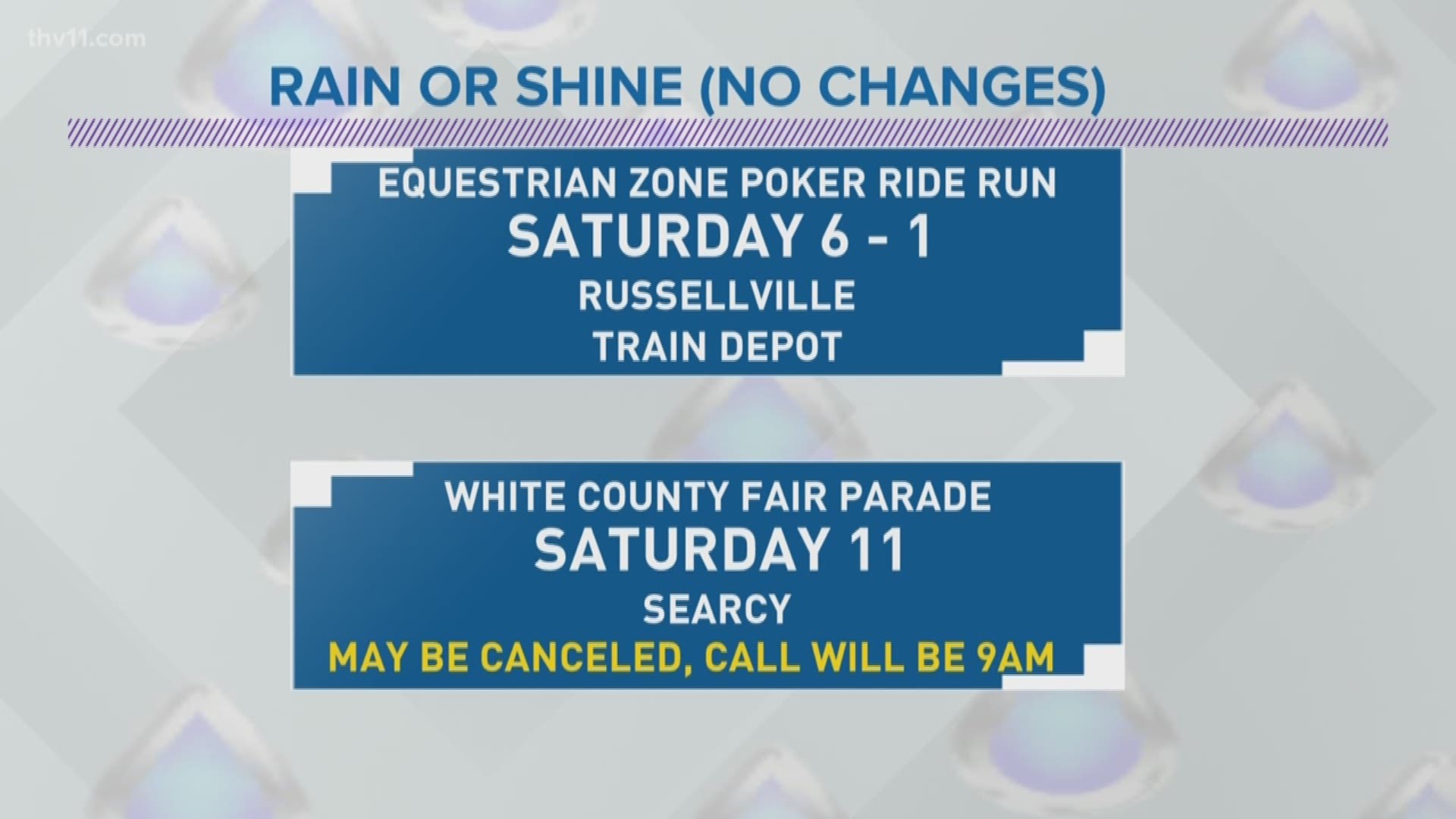 Nathan Scott shows us all the event changes this weekend because of the weather.