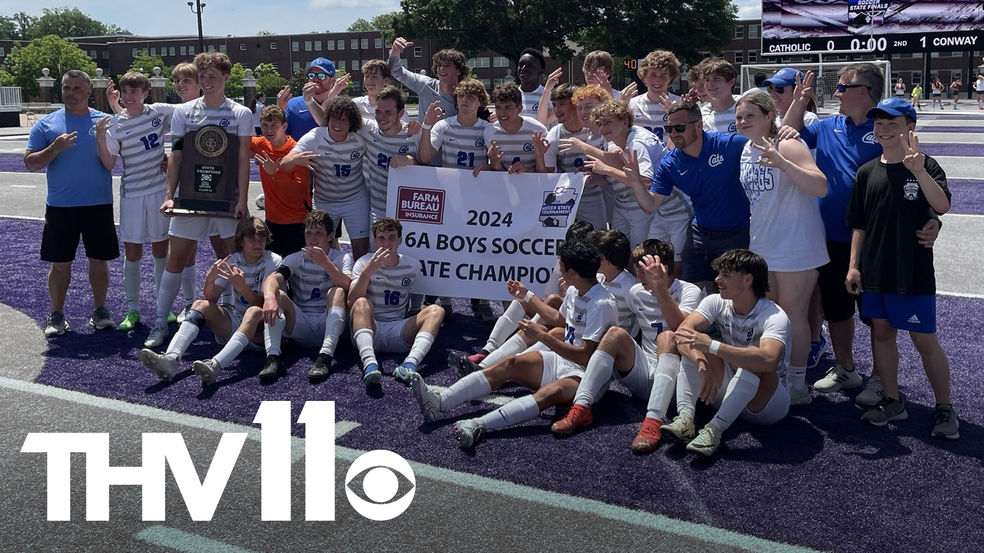 THREE-PEAT! Conway will keep the Class 6A boys soccer crown after outlasting rival Catholic. Senior Noah Schoop scored the Wampus Cats' lone goal and was named MVP.