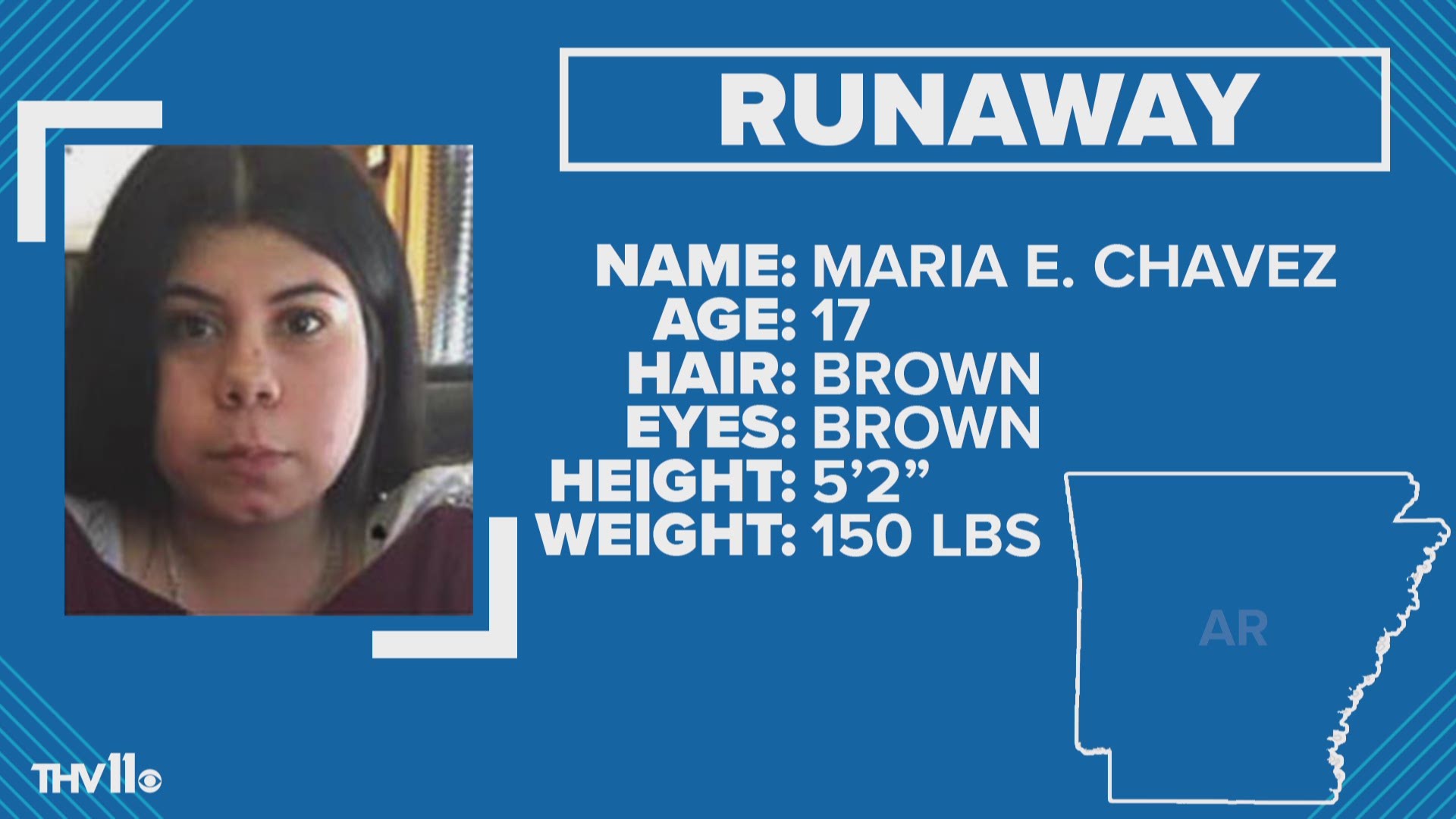Maria E. Chavez is a 17-year-old Hispanic female who is five feet two inches tall and weighs 150 pounds.