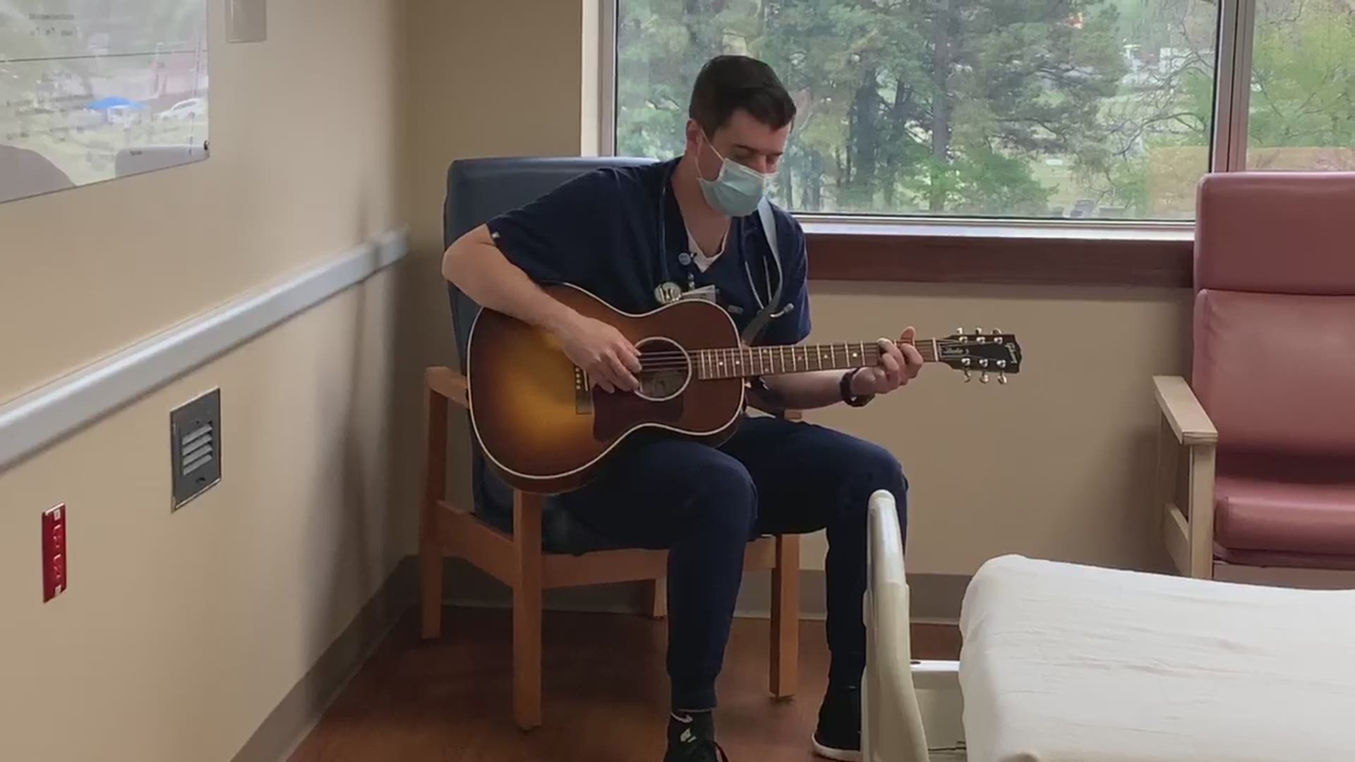Nurse Mike Stramiello decided to pull out his guitar and sing a few tunes when things felt tense in the hospital. Everyone loved it!