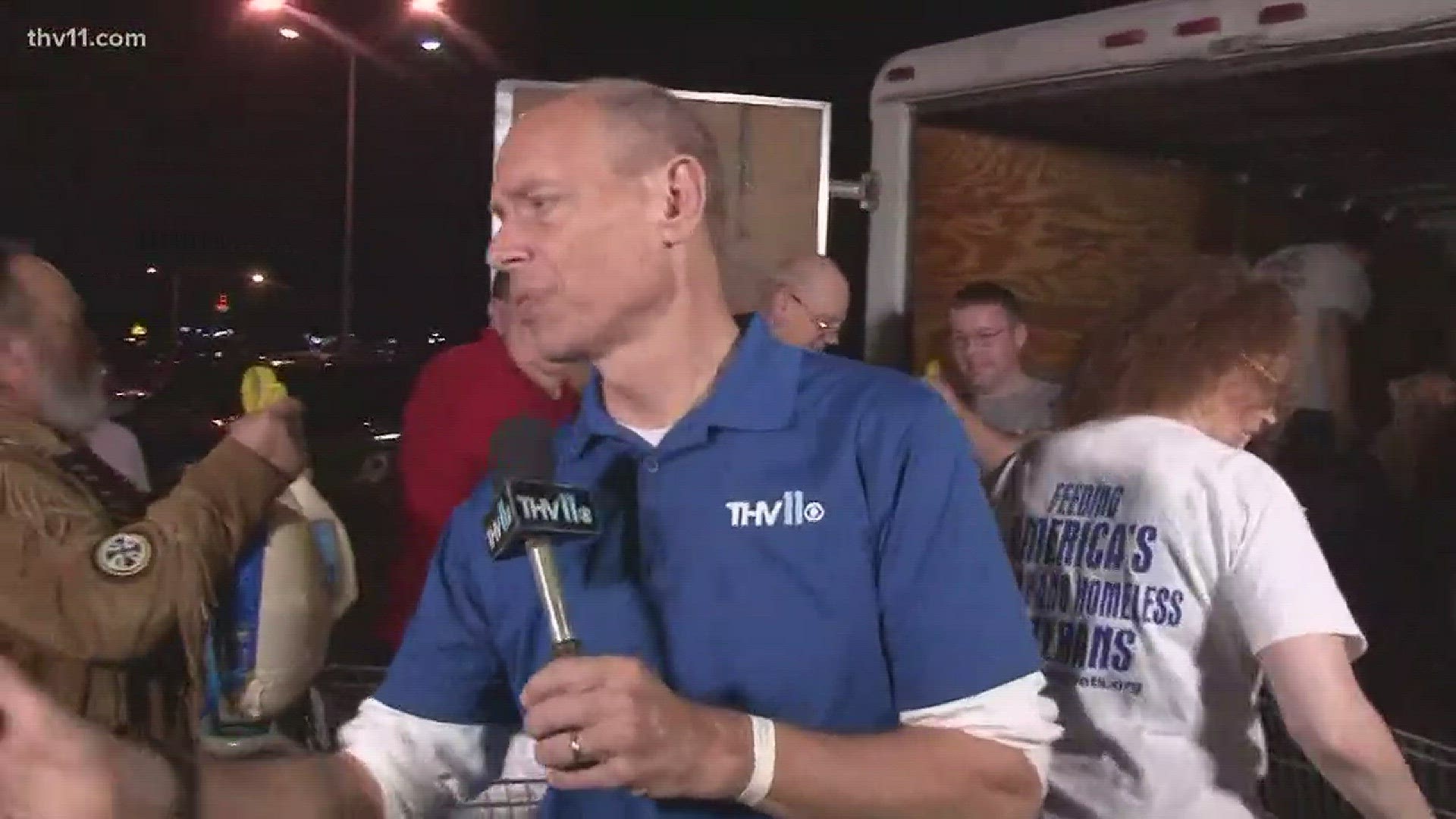 THV11's Craig O'Neill was at the Jacksonville Kroger as organizations packed up donations to help feed Arkansas veterans this Thanksgiving.