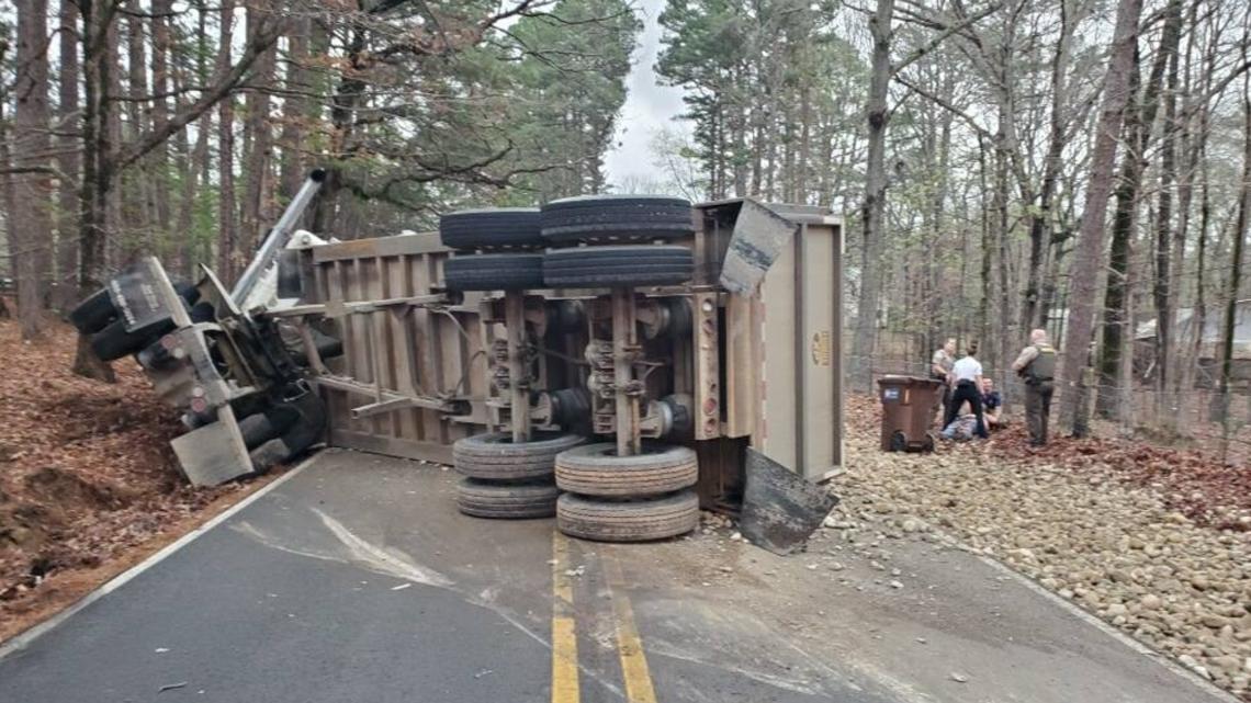 East Lawson Road in Little Rock closed due to overturned gravel truck