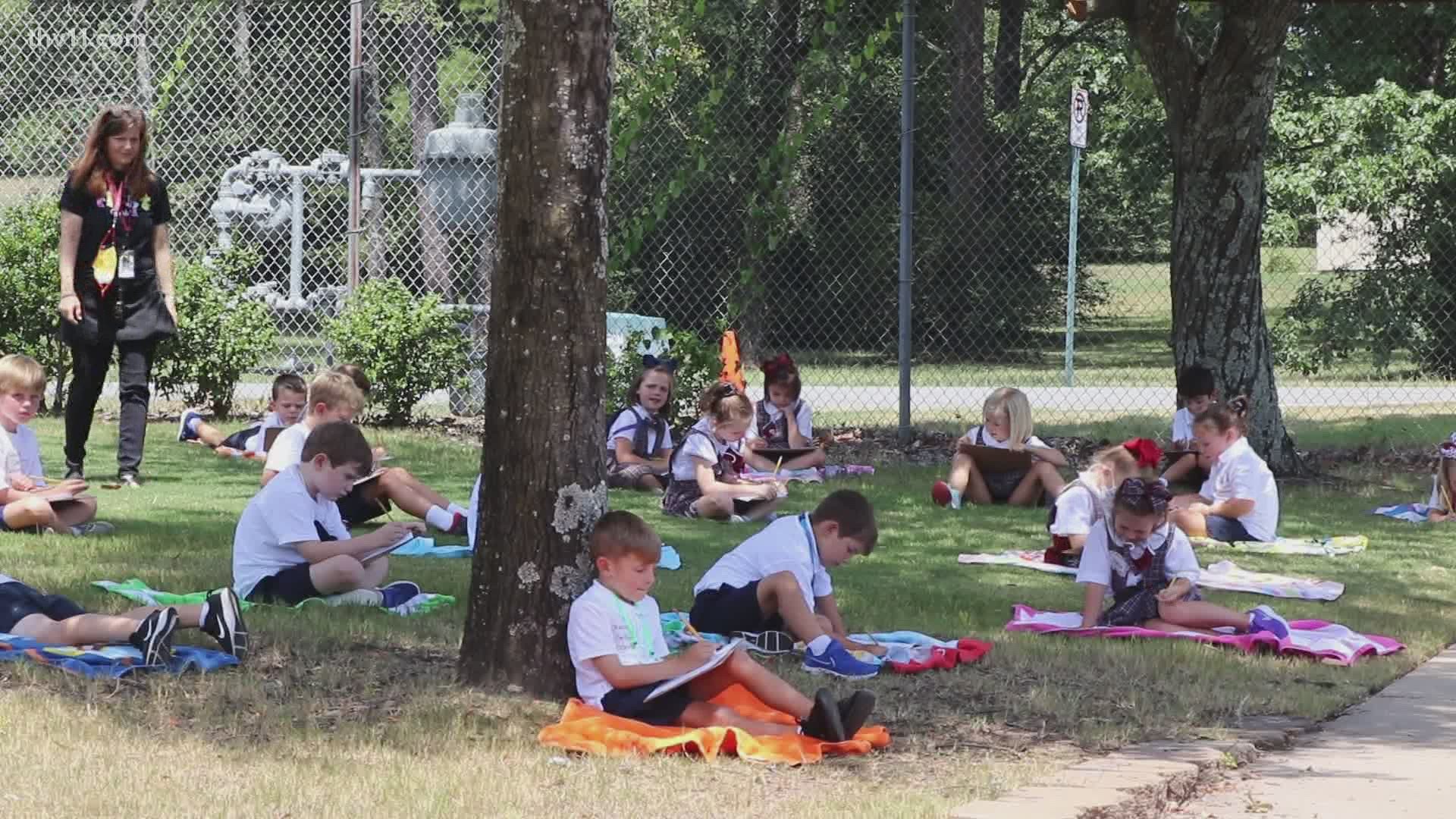 With almost 500 kids in class and 57 virtually, Christ the King in Little Rock was back in action as soon as the bell rang.