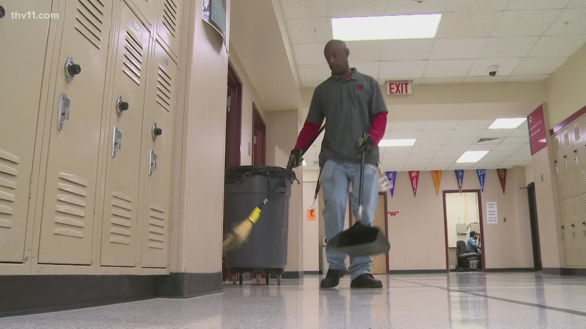 A Texas custodian is back on the job after a serious battle with COVID. Shawn Lewis spent 45 days in the hospital and lost 50 pounds from the fight.