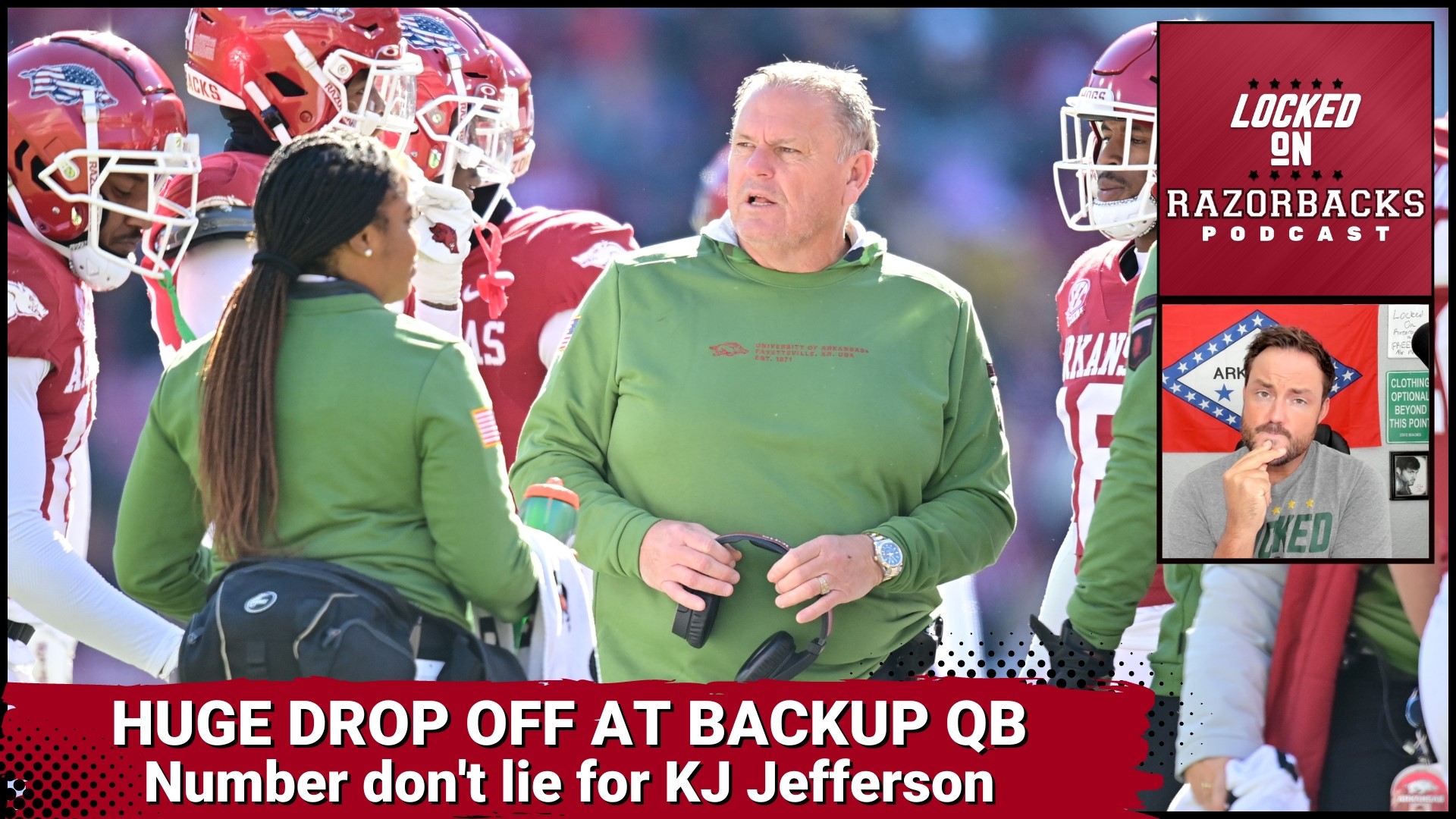 John Nabors discusses the different reasons as to why there is such a big drop off from KJ Jefferson to the back up QBs for the Razorbacks.