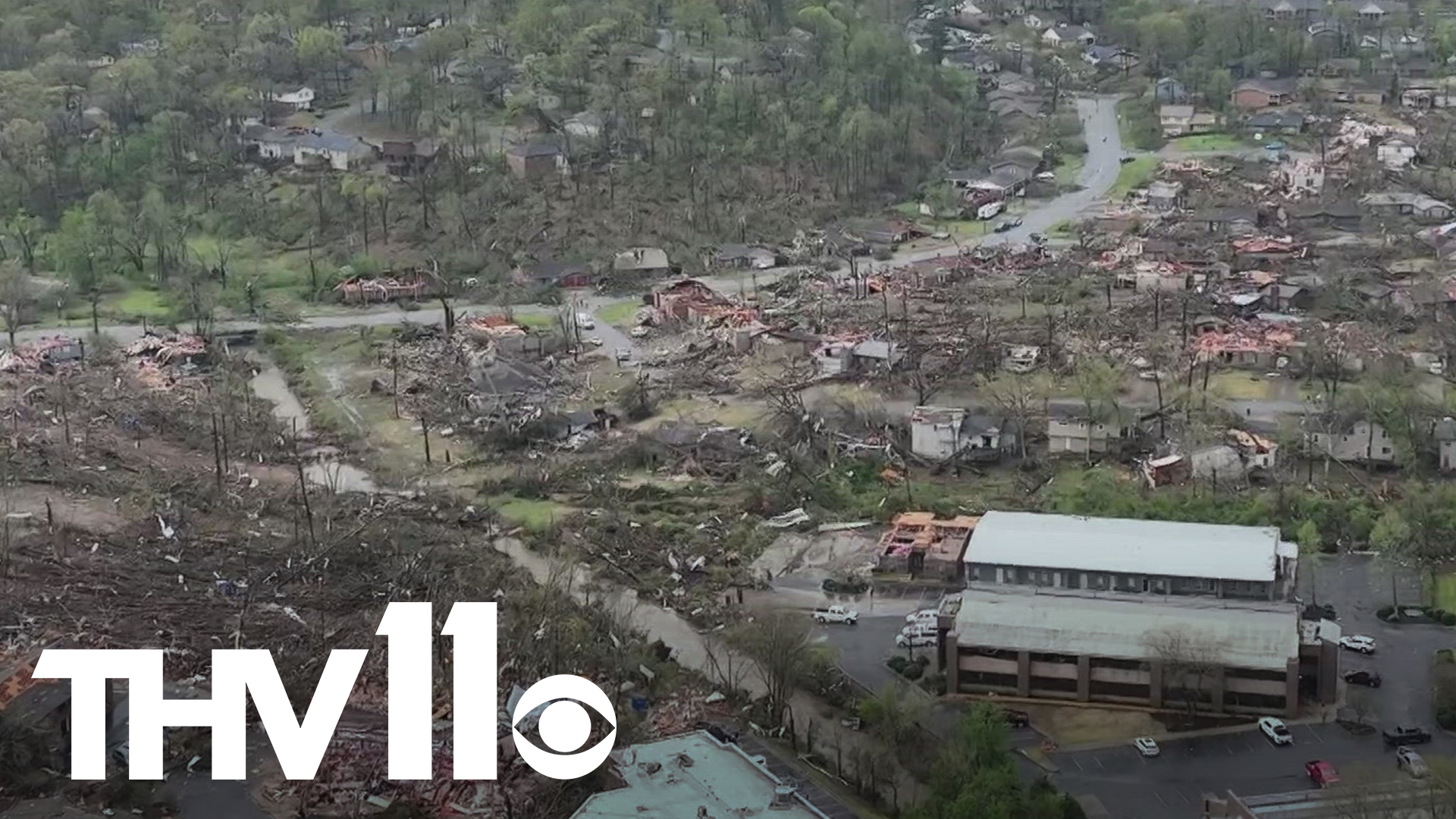 Drone video shows Arkansas storm damage