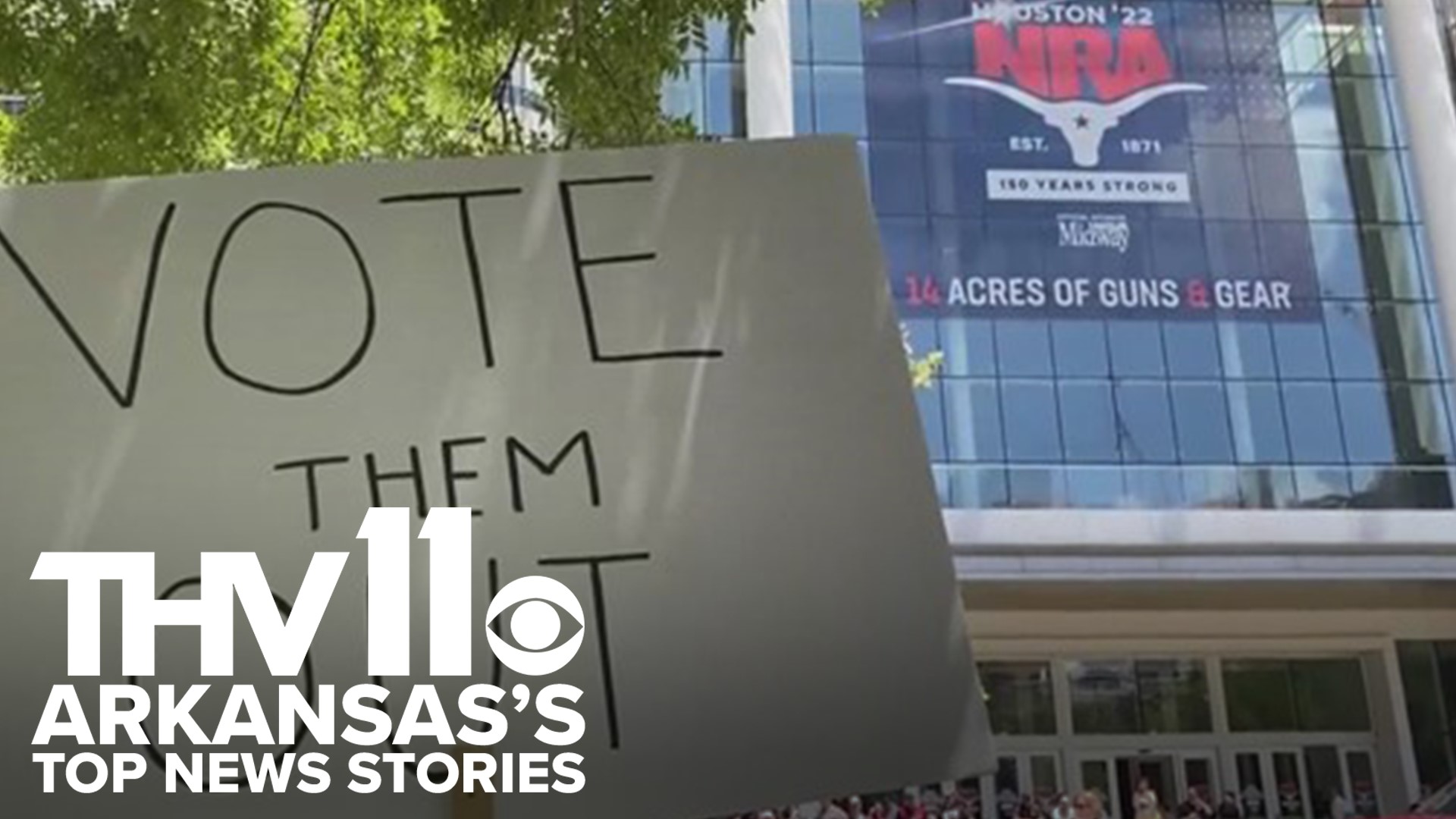 Rolly Hoyt provides the top news stories in Arkansas including gun advocates faced off with protesters over the weekend outside an NRA convention.