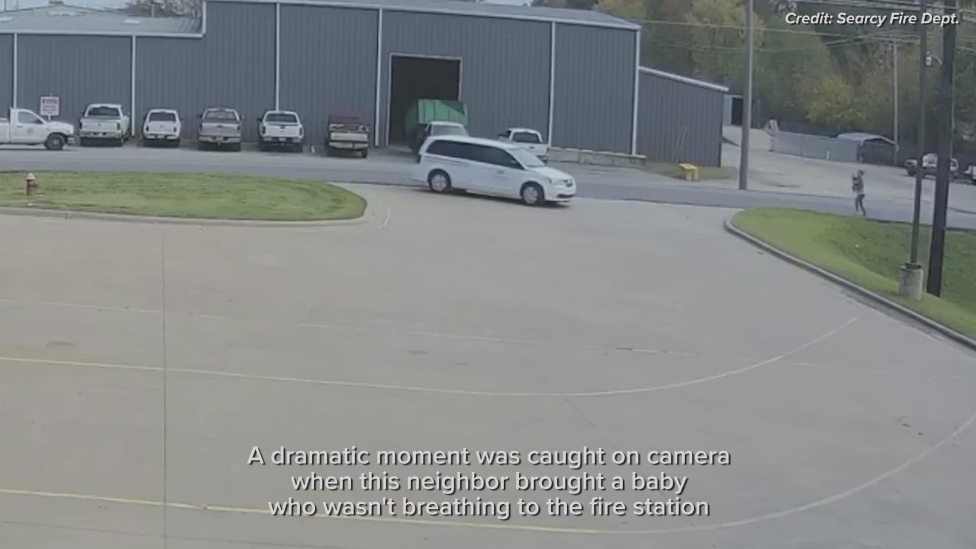 Surveillance footage provided to us by Searcy Fire Department shows the moment firefighters helped save an infant's life.
