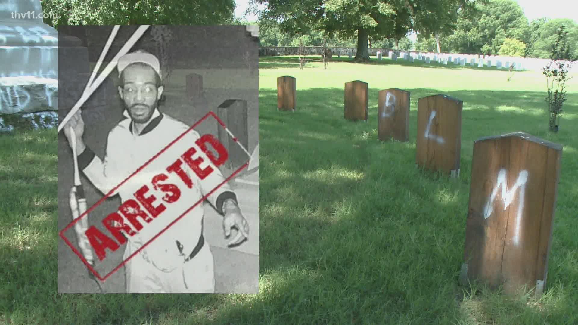 Little Rock police arrest a man they say is responsible for vandalizing a cemetery in July.