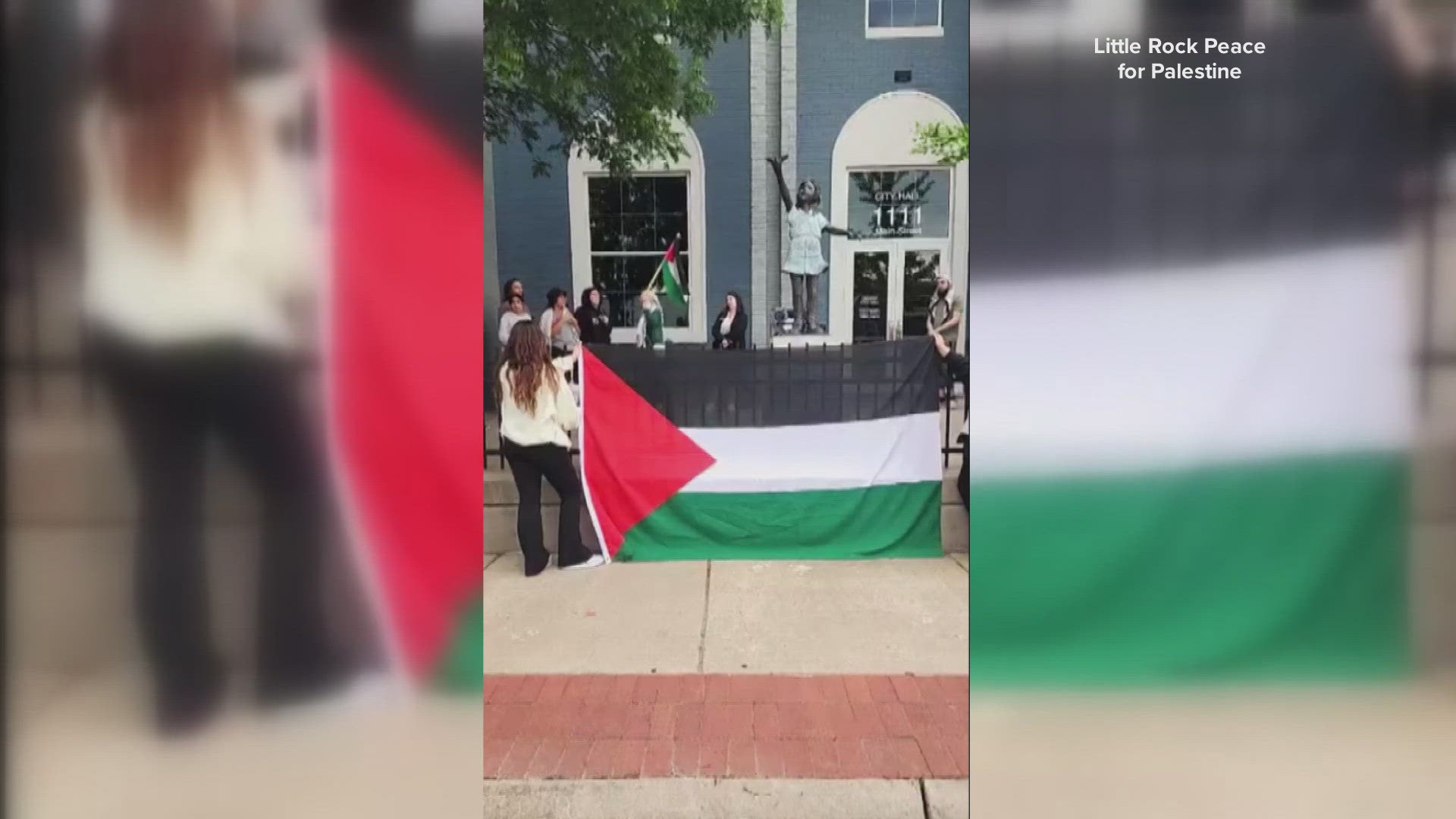 A group of Hendrix college students marched to Conway City Hall in support of Palestinians impacted by ongoing conflicts in the war between Israel and Hamas.