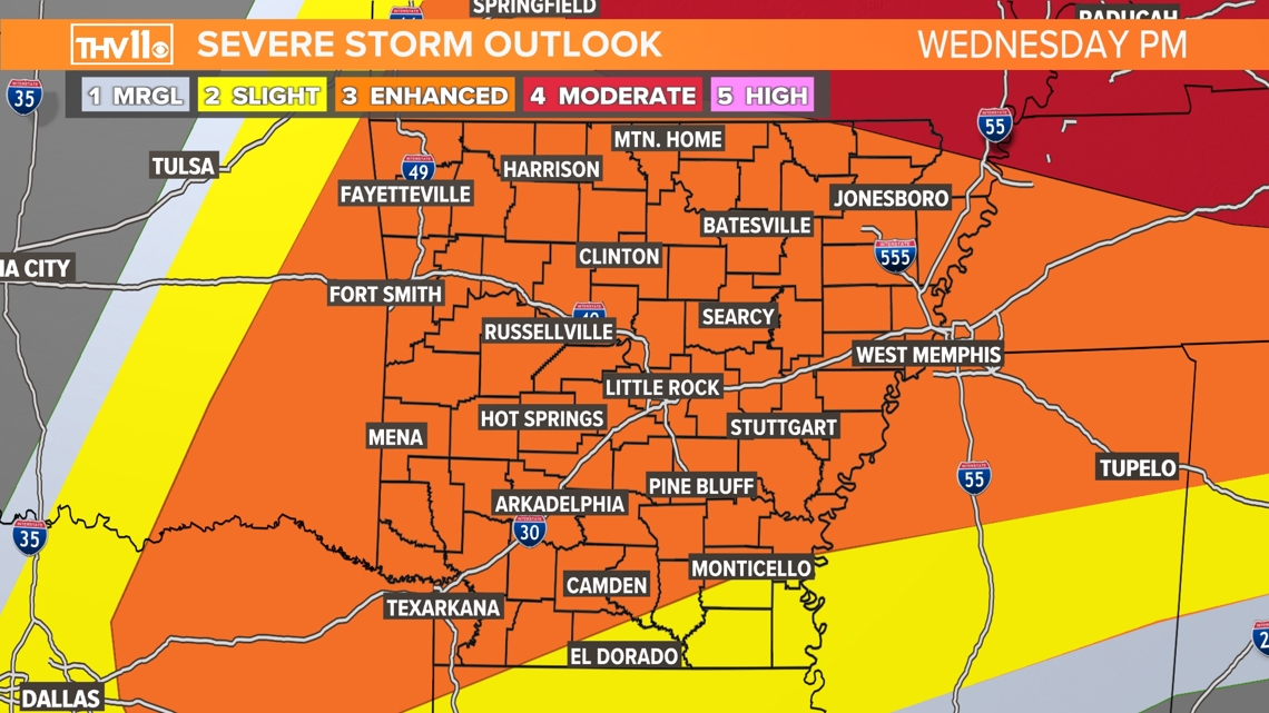 Severe weather possible in Arkansas tonight through Wednesday