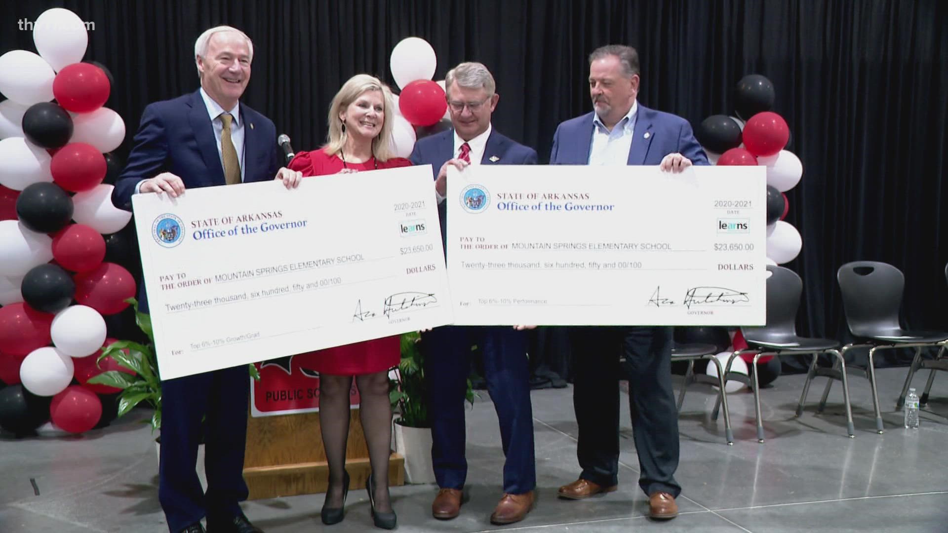 Gov. Asa Hutchinson made a stop at Mountain Springs Elementary school, handing out nearly $170k for five Cabot elementary schools.