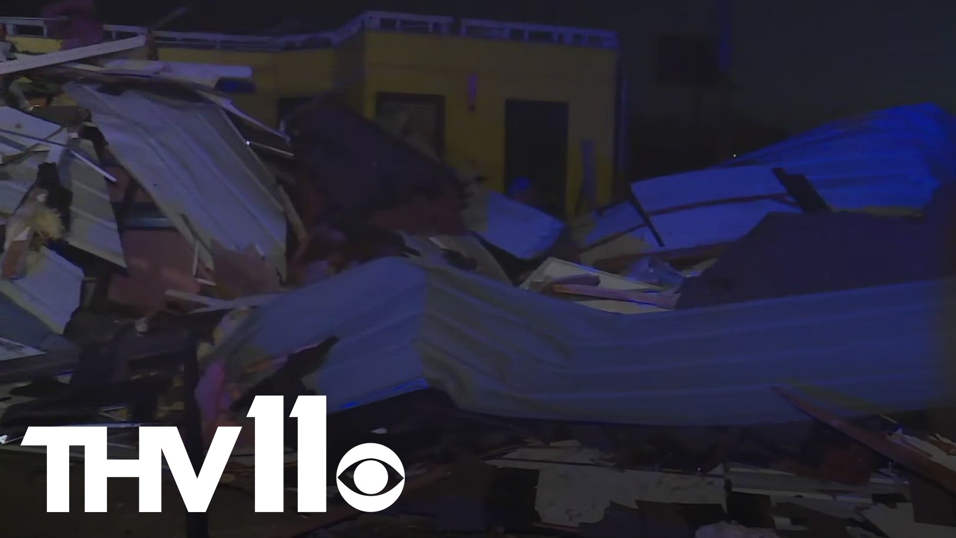 Several buildings were seen completely destroyed after Friday's storms.